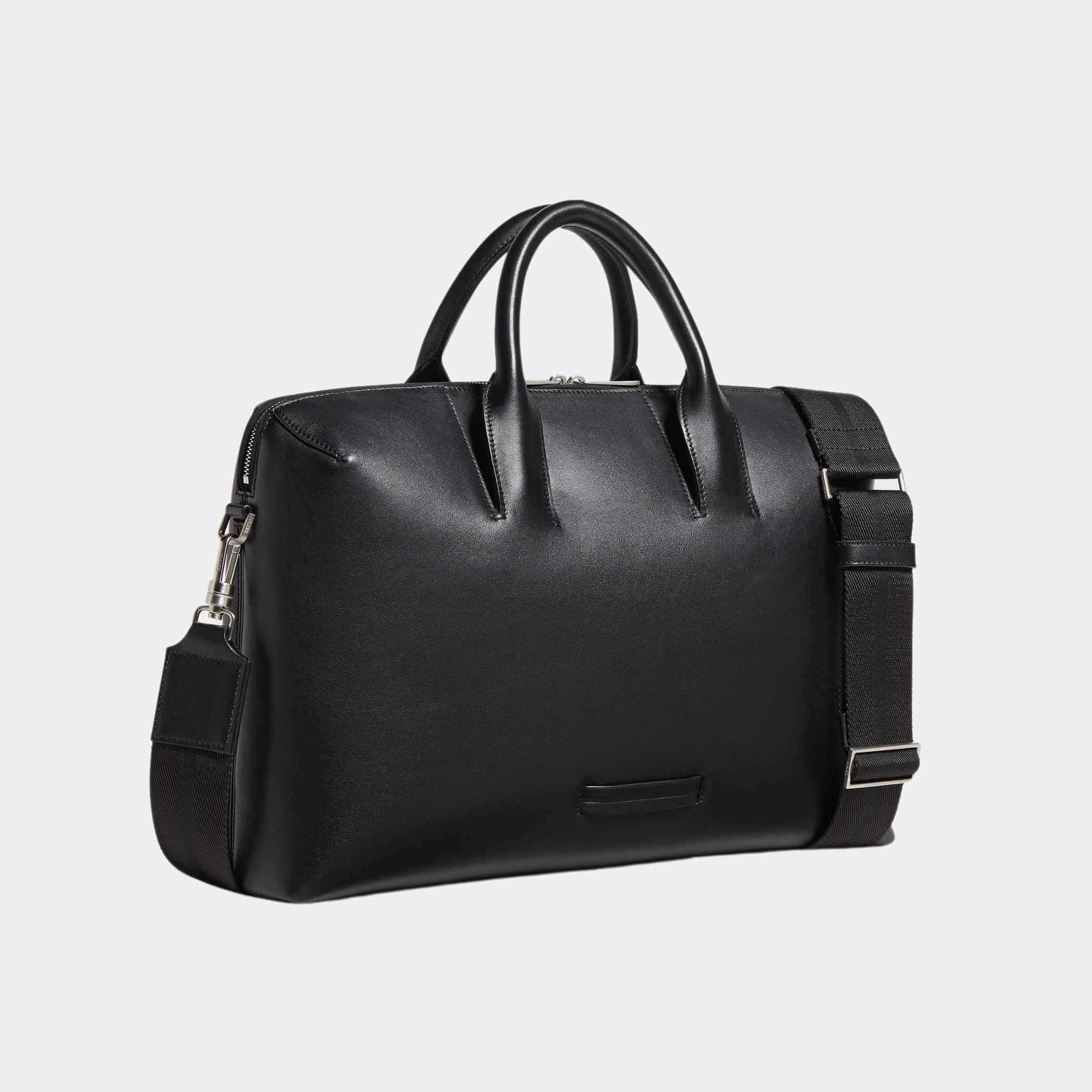 Zegna Black Leather Business Bag, Side