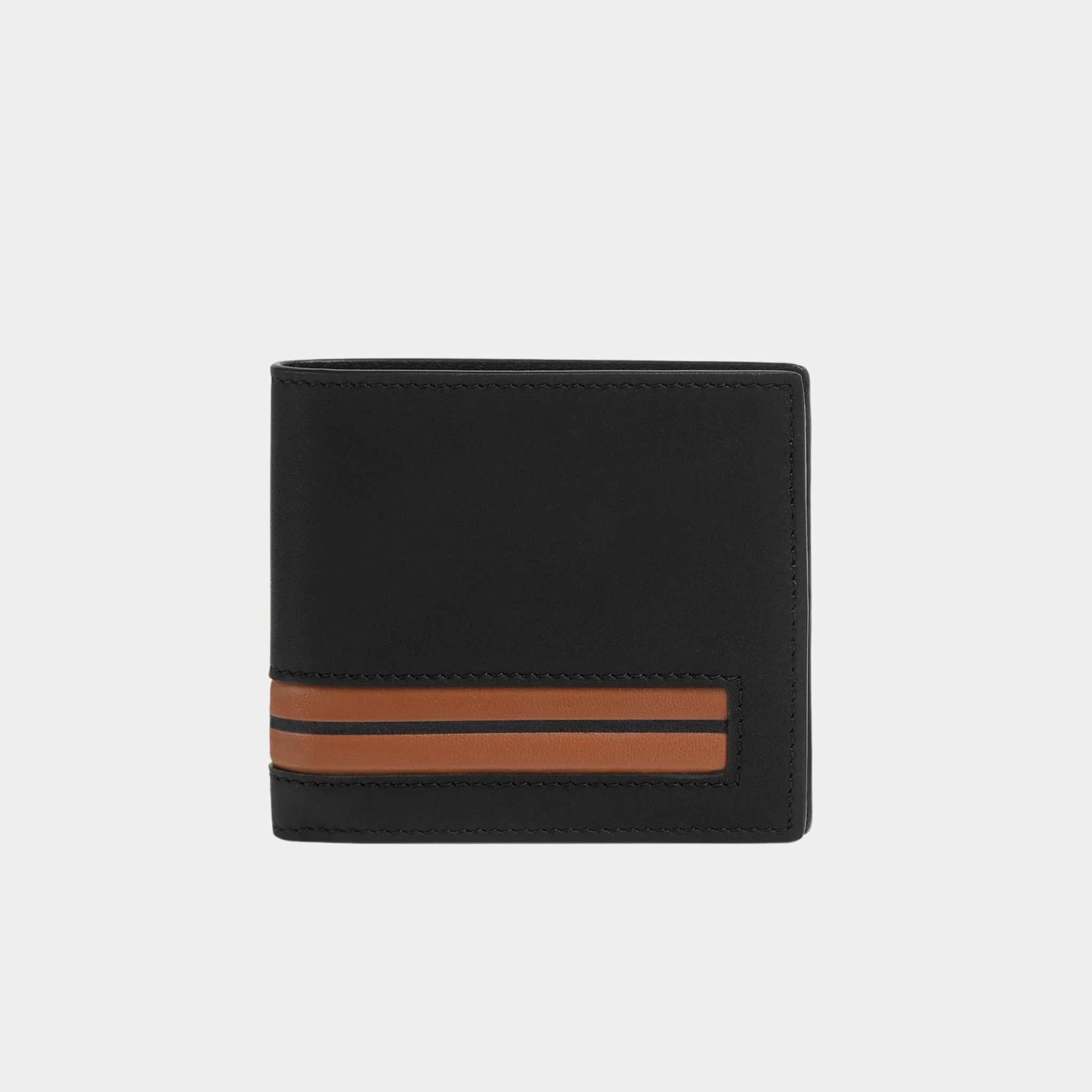 Zegna Black Smooth Leather Billfold 8cc Wallet, Front