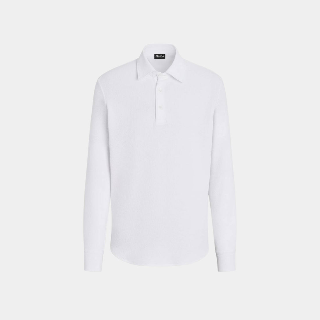 Zegna Cotton Long-Sleeve Polo Shirt, Optical White, Front