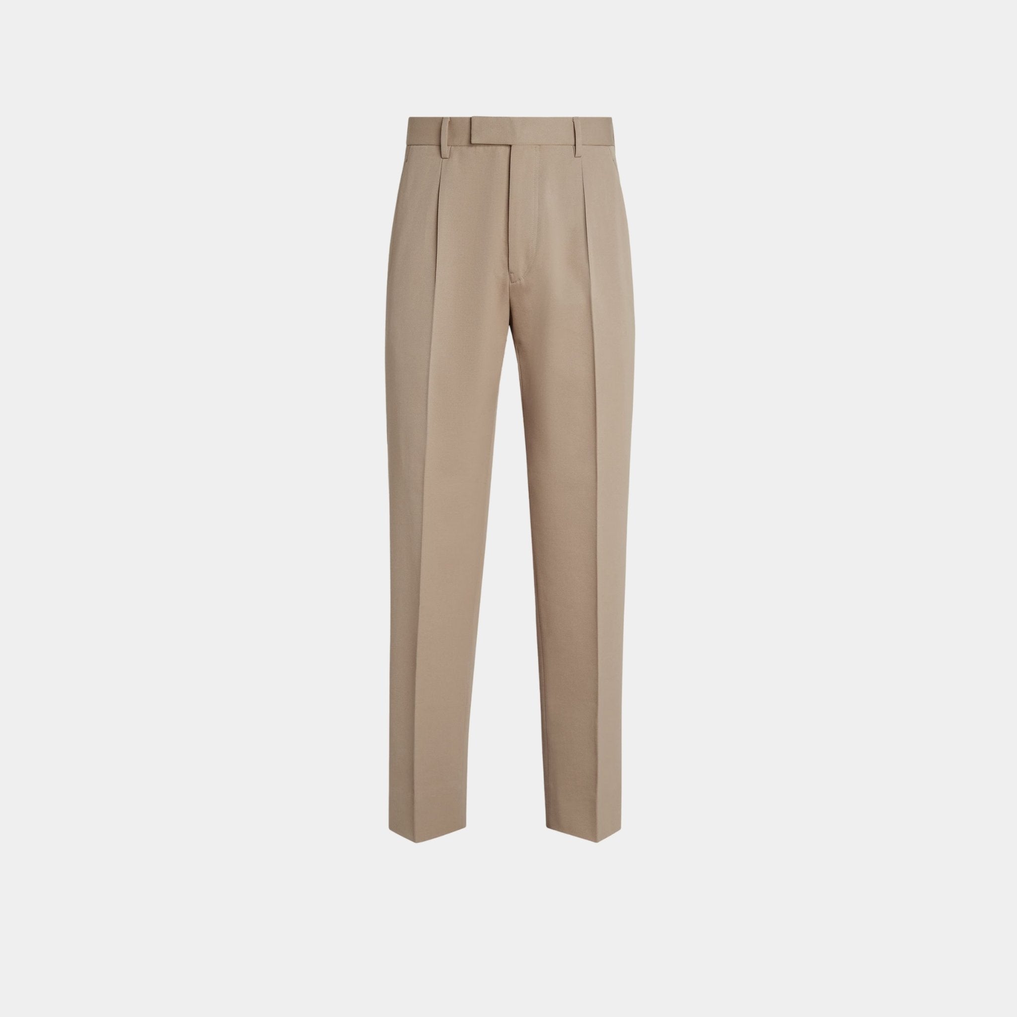 Zegna Cotton and Wool Pants With Single Front Pleats, Light Taupe, Front