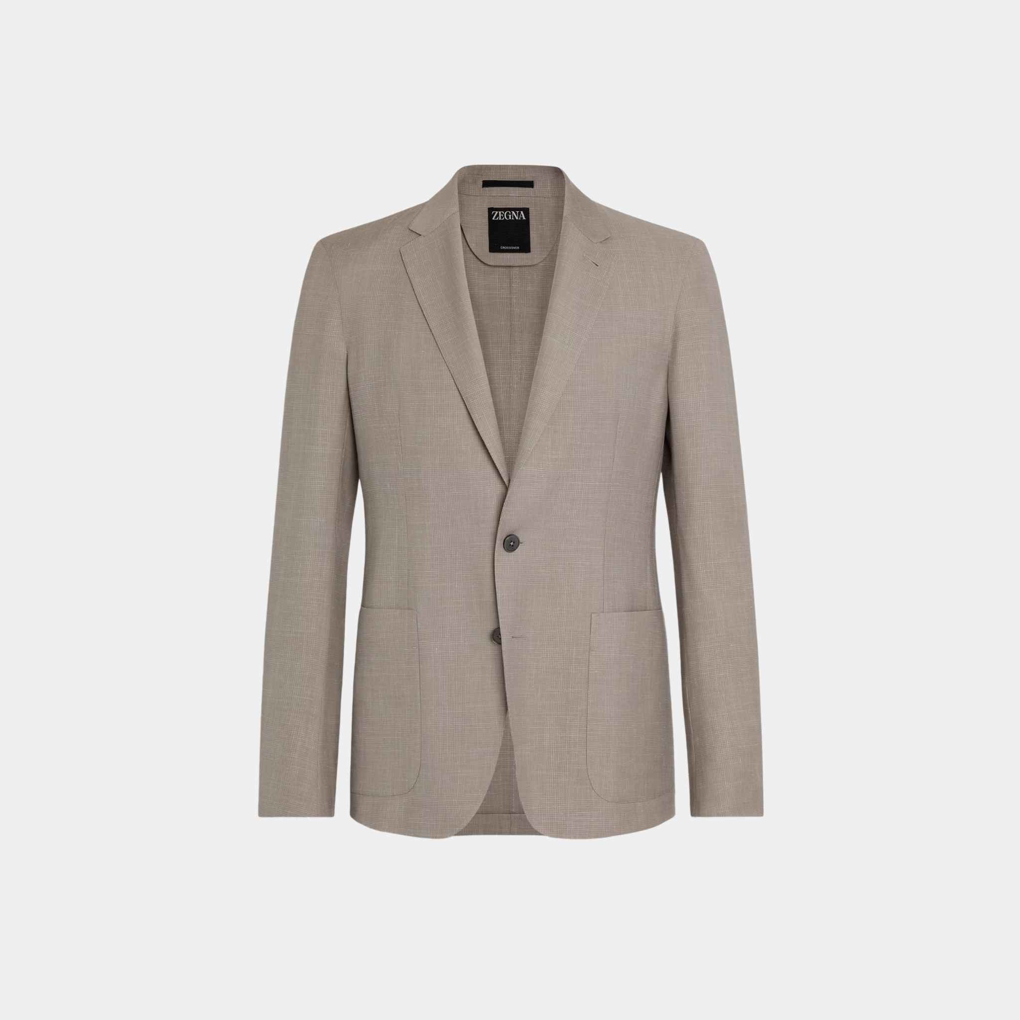 Zegna Crossover Wool Silk And Linen Jacket, Light Beige, Taupe, Front
