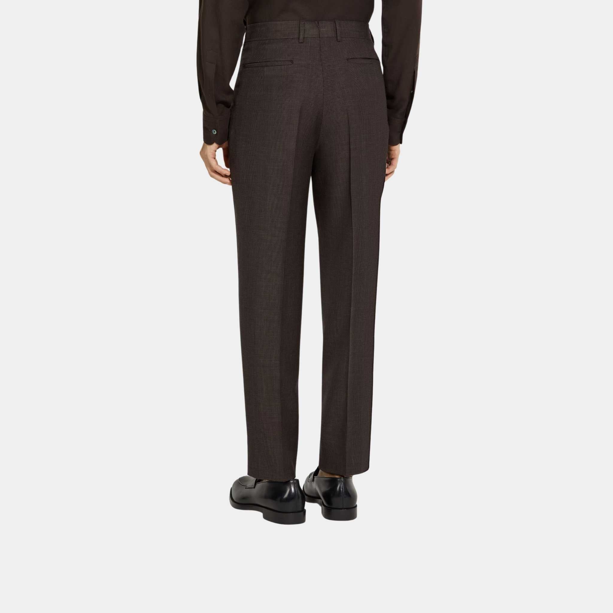 Zegna Crossover Wool Silk and Linen Pants, Dark Brown, Back