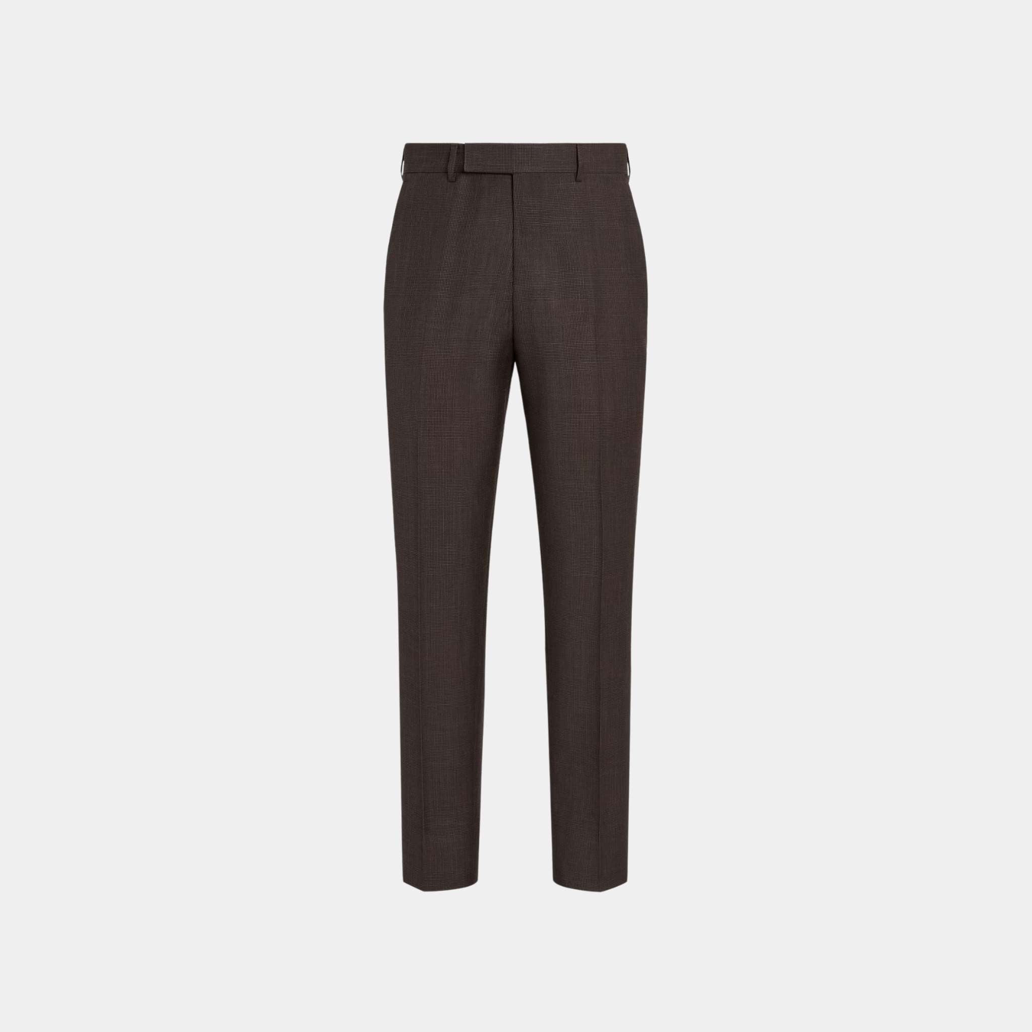 Zegna Crossover Wool Silk and Linen Pants, Dark Brown, Front