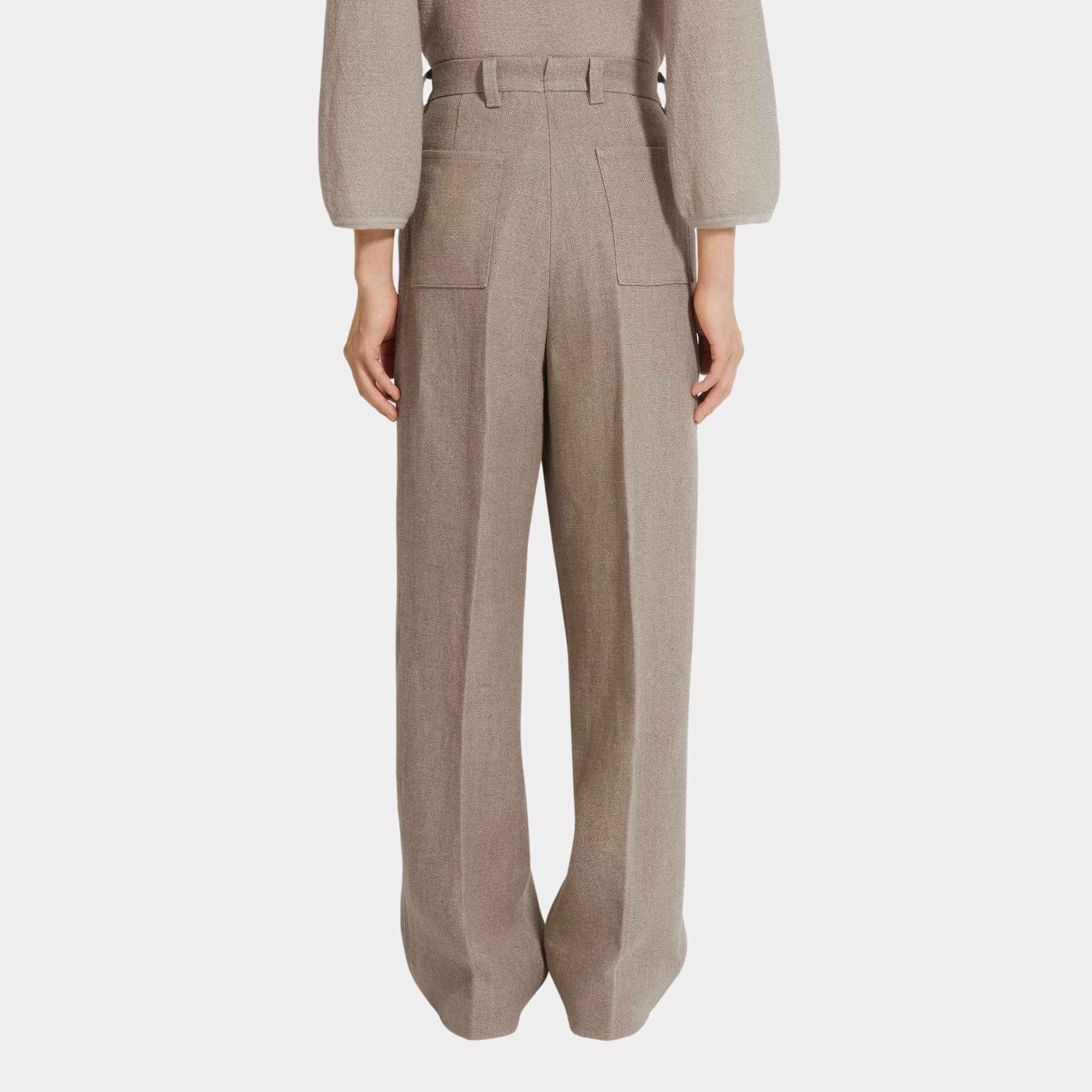 Zegna Linen Flat-Fronted Pants, Back