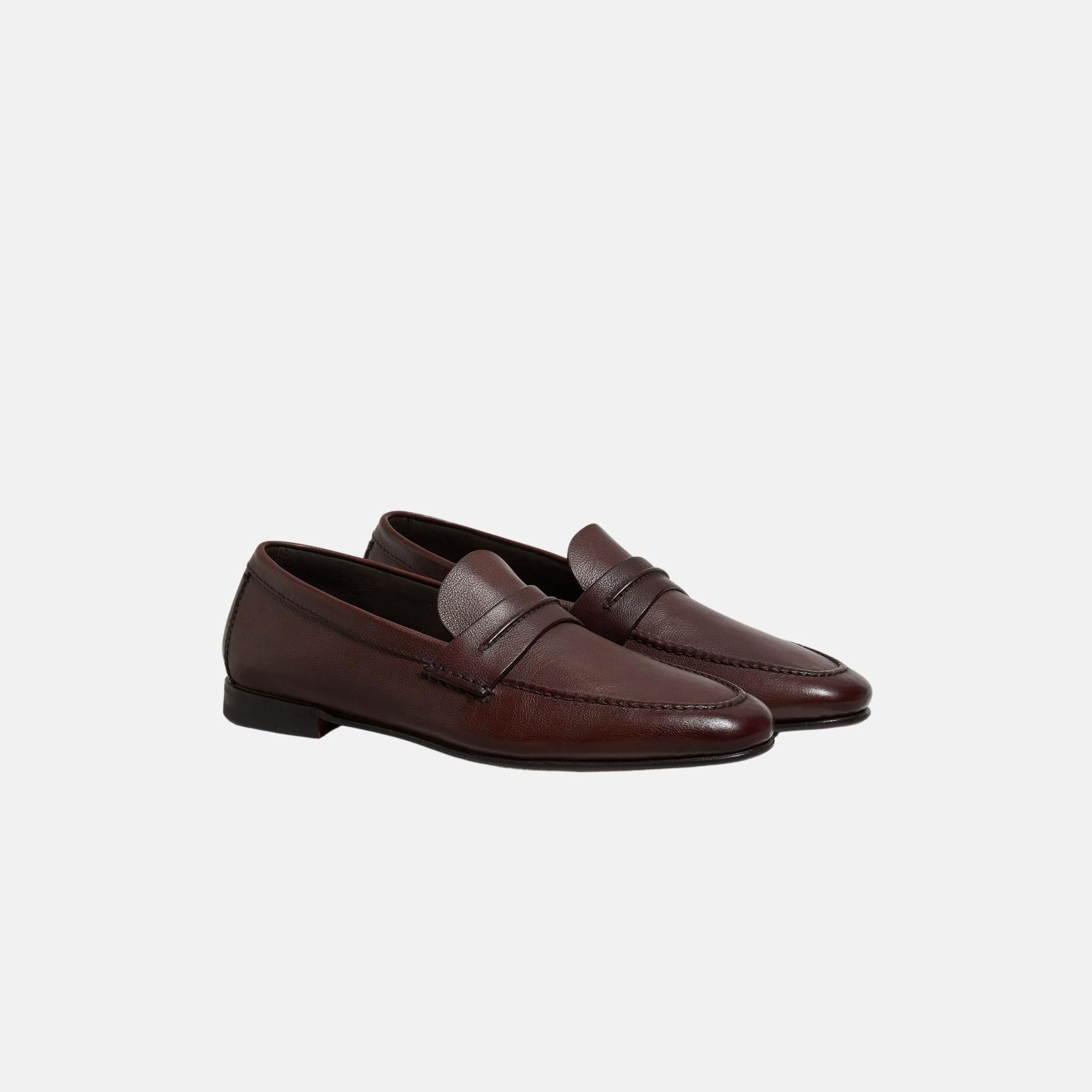 Zegna Mocassin Loafer In Natural Grain Leather, Light Brown, Front