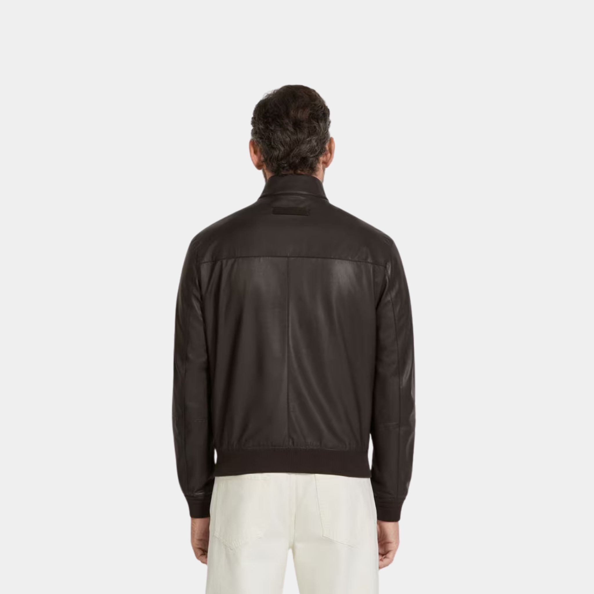 Zegna Nappa Leather Bomber With Snug Knit Trims, Back