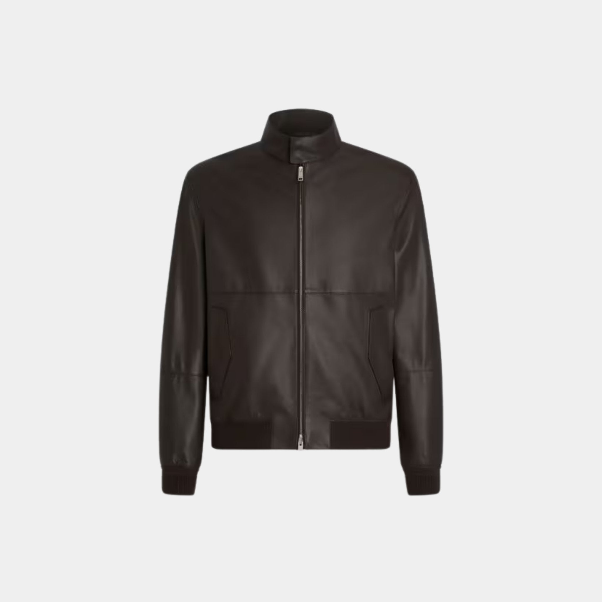 Zegna Nappa Leather Bomber With Snug Knit Trims, Front