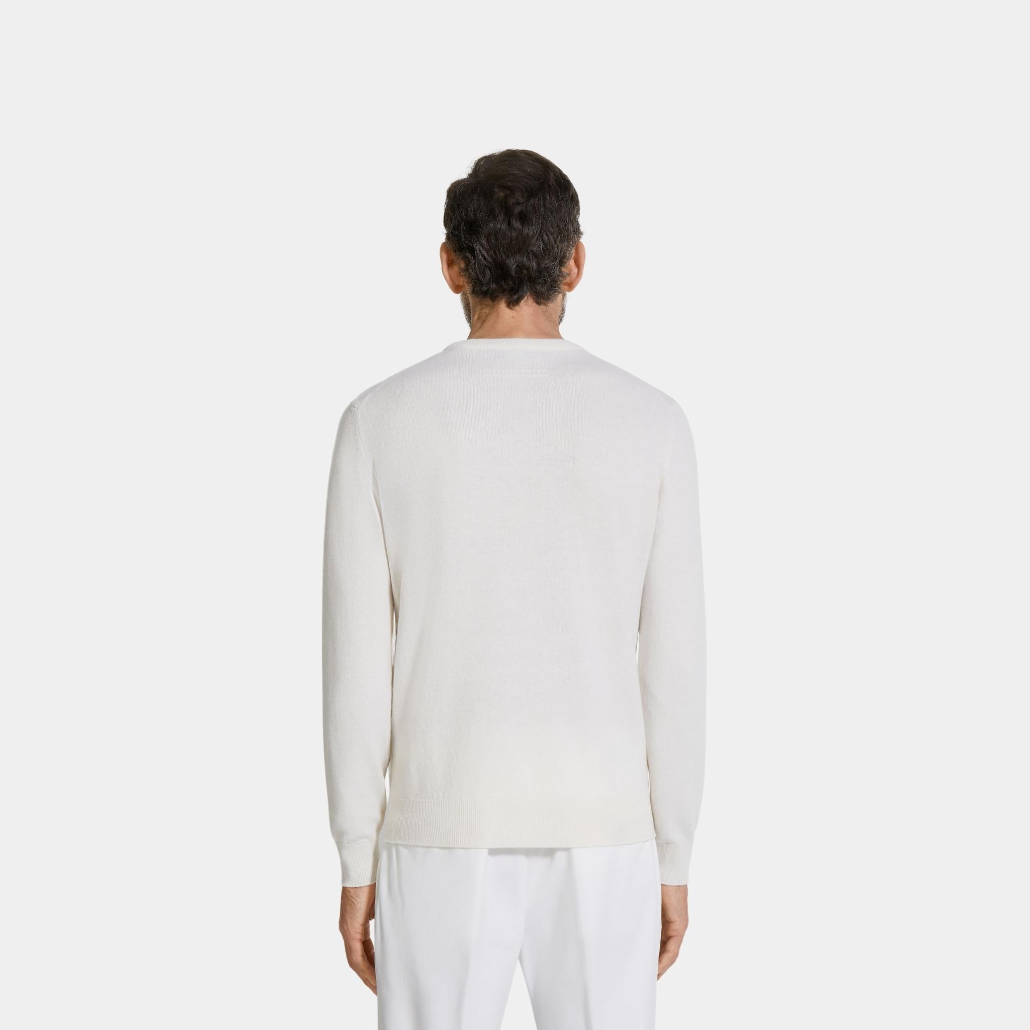 Zegna Oasi Cashmere Crewneck, White, Back
