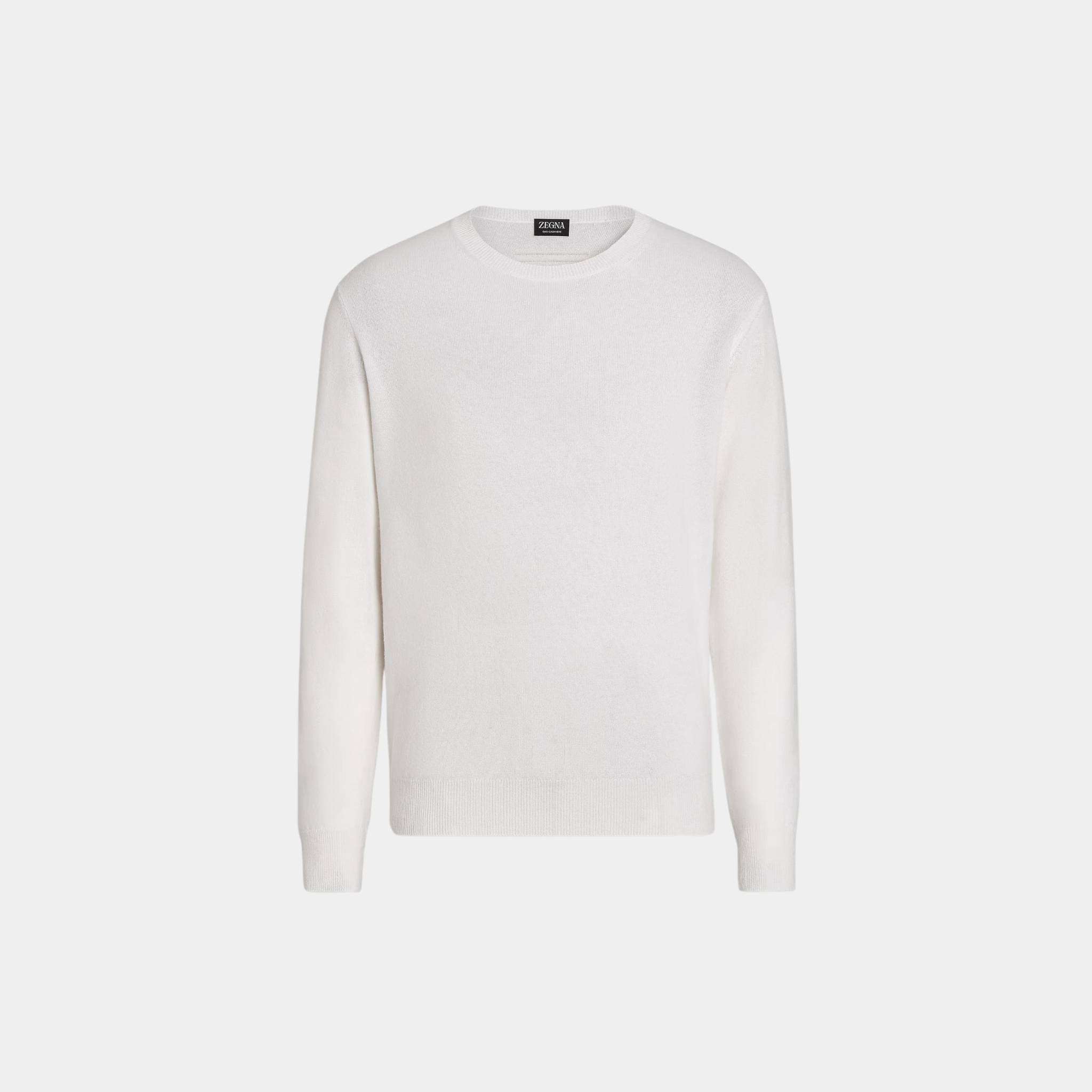 Zegna Oasi Cashmere Crewneck, White, Front