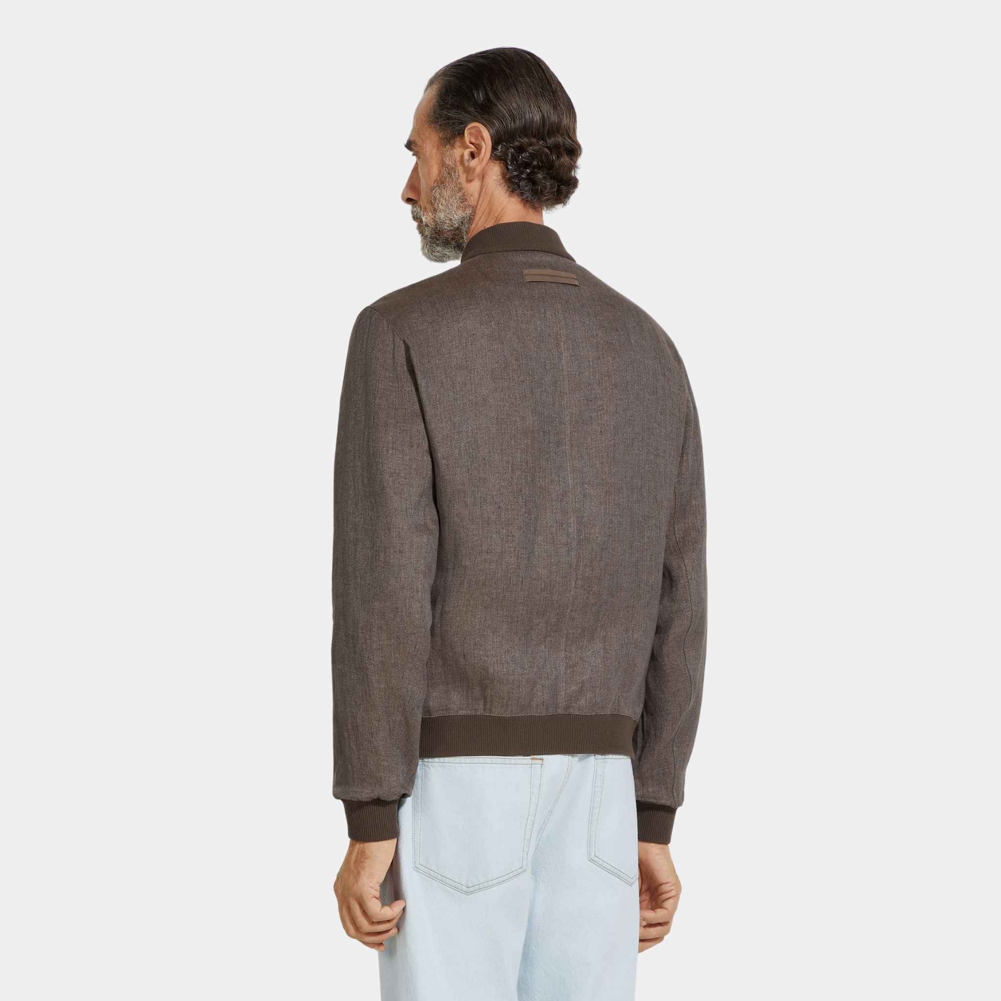 Zegna Oasi Lino Bomber, Dark Taupe, Back