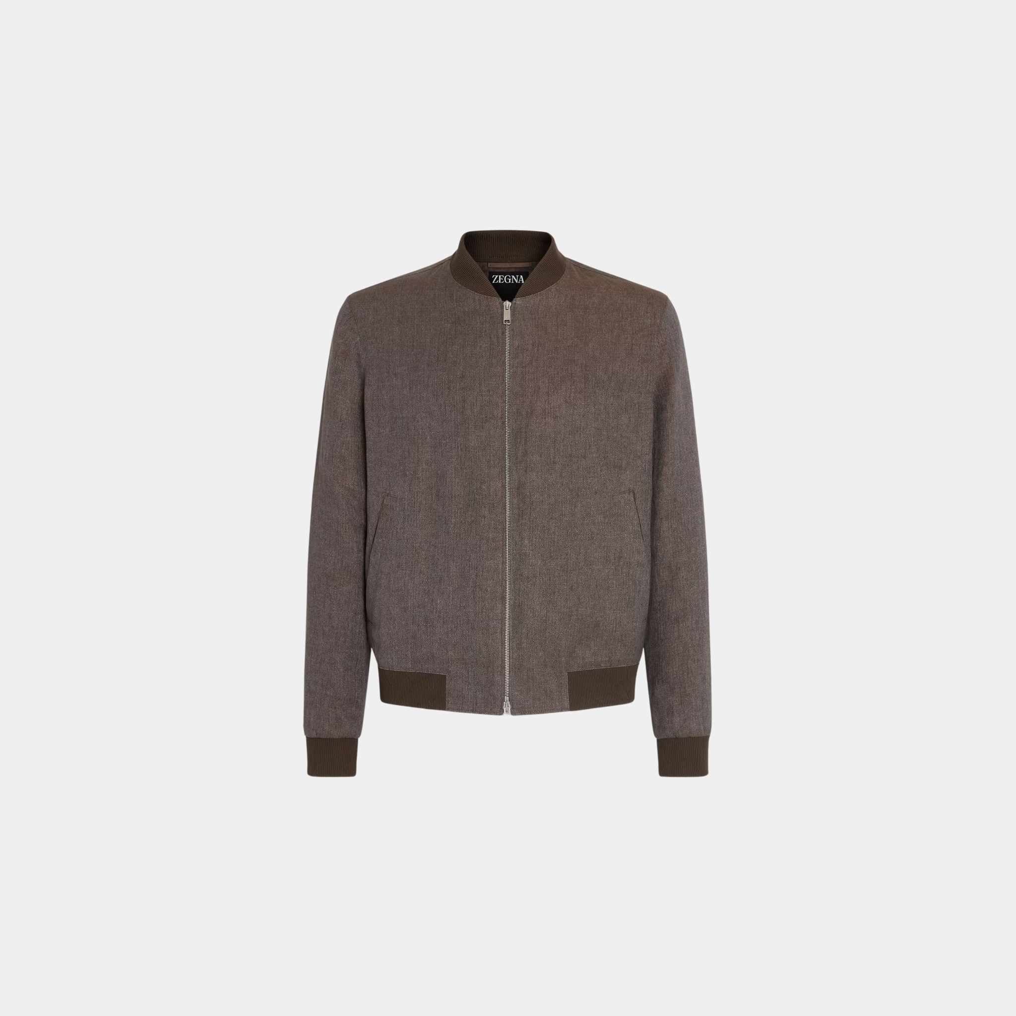 Zegna Oasi Lino Bomber, Dark Taupe, Front