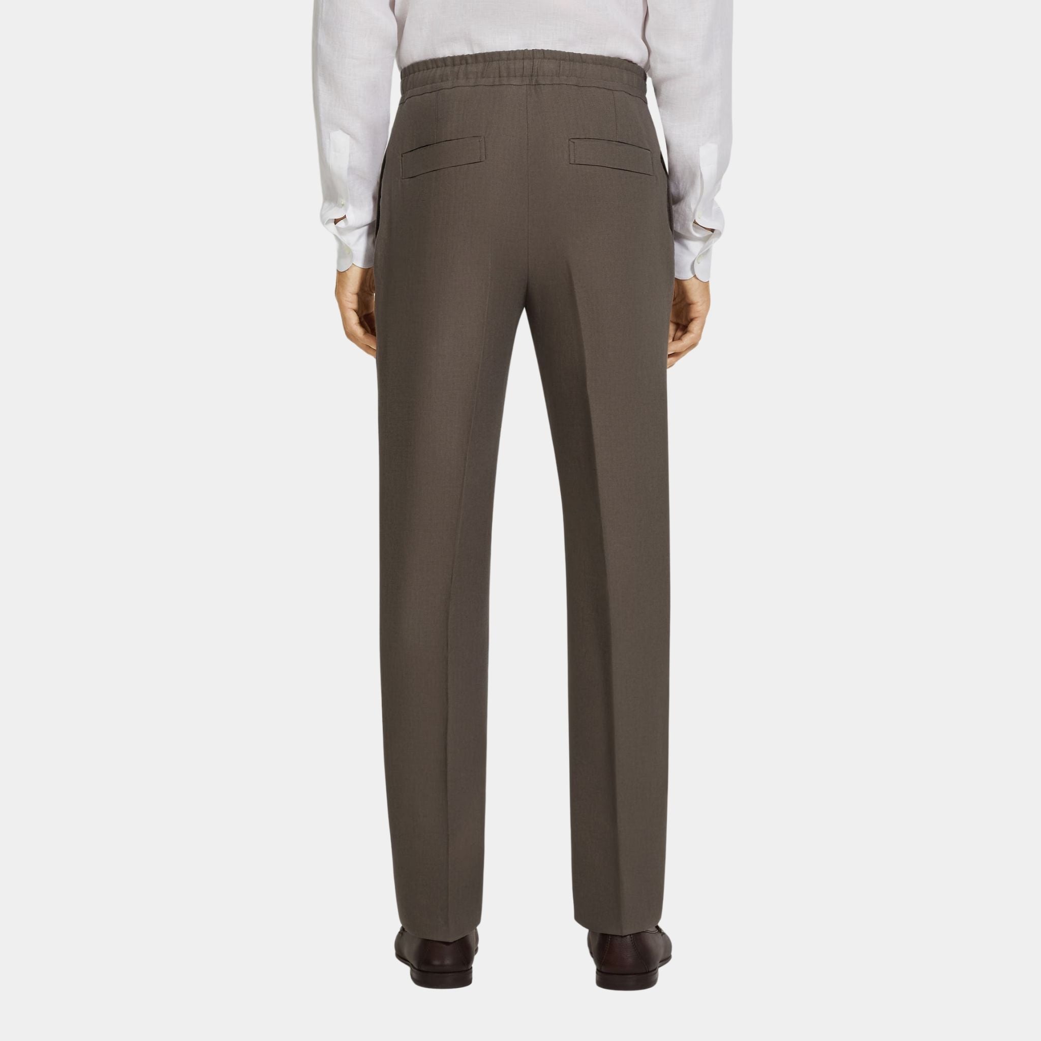 Zegna Oasi Lino Pants in Linen and Cupro, Dark Taupe, Back