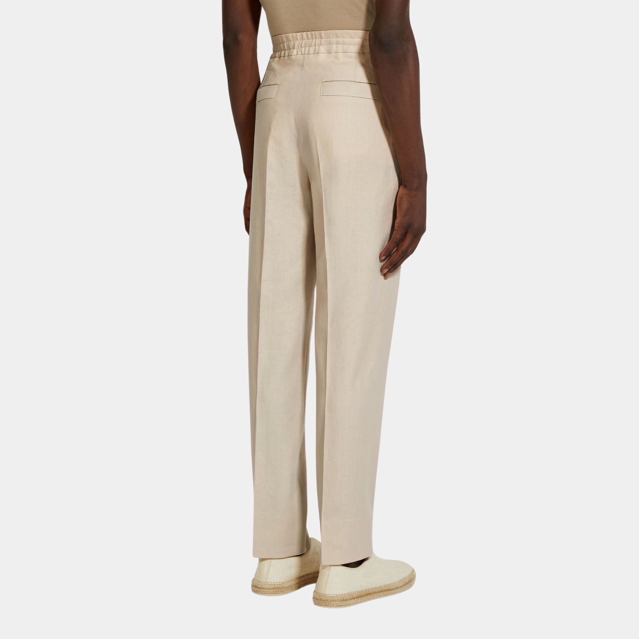 Zegna Oasi Lino Pants in Linen and Cupro, Light Taupe, Back