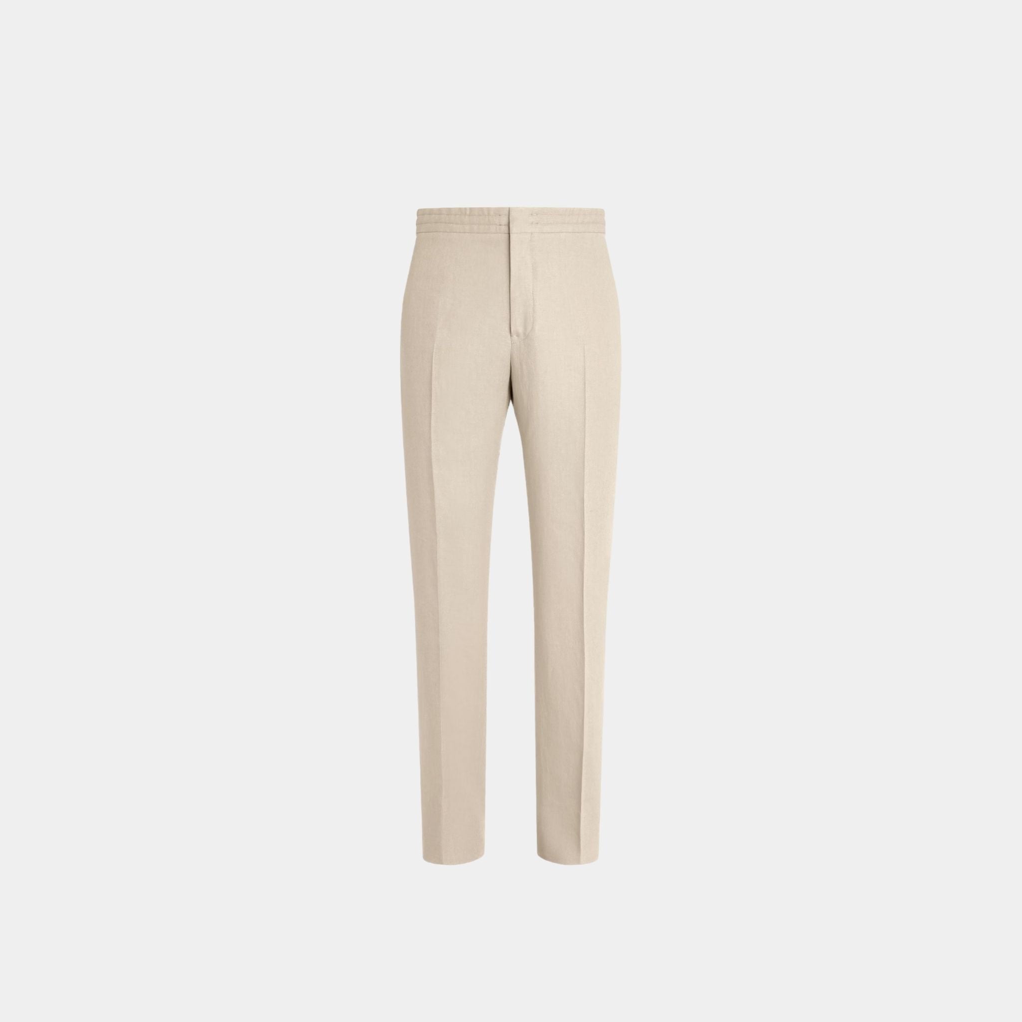 Zegna Oasi Lino Pants in Linen and Cupro, Light Taupe, Front