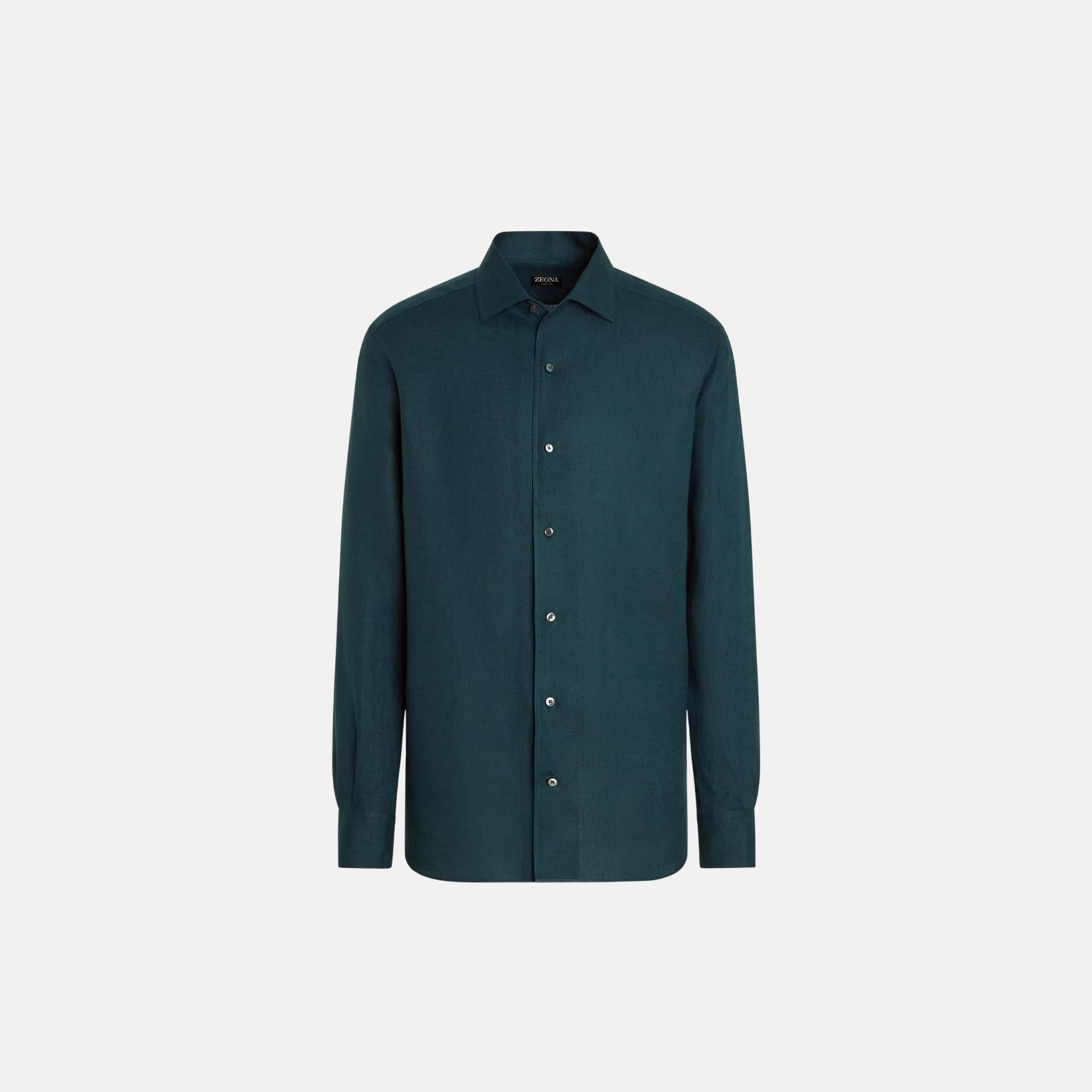 Zegna Oasi Lino Shirt, Dark Teal Blue