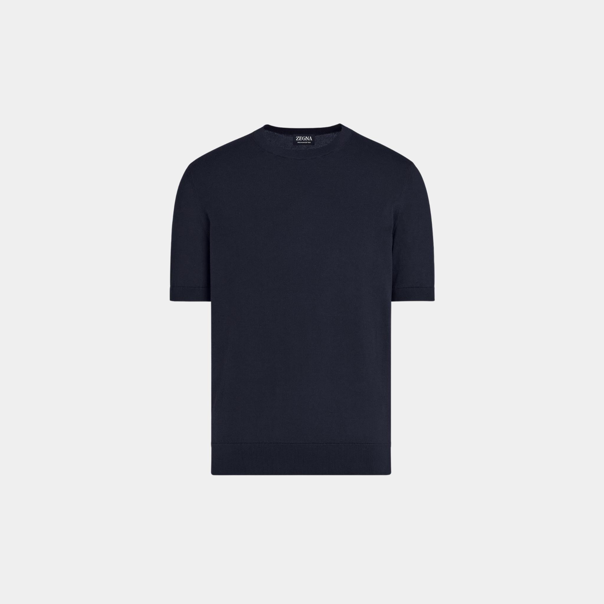 Zegna Premium Cotton Crewneck, Navy Blue, Front
