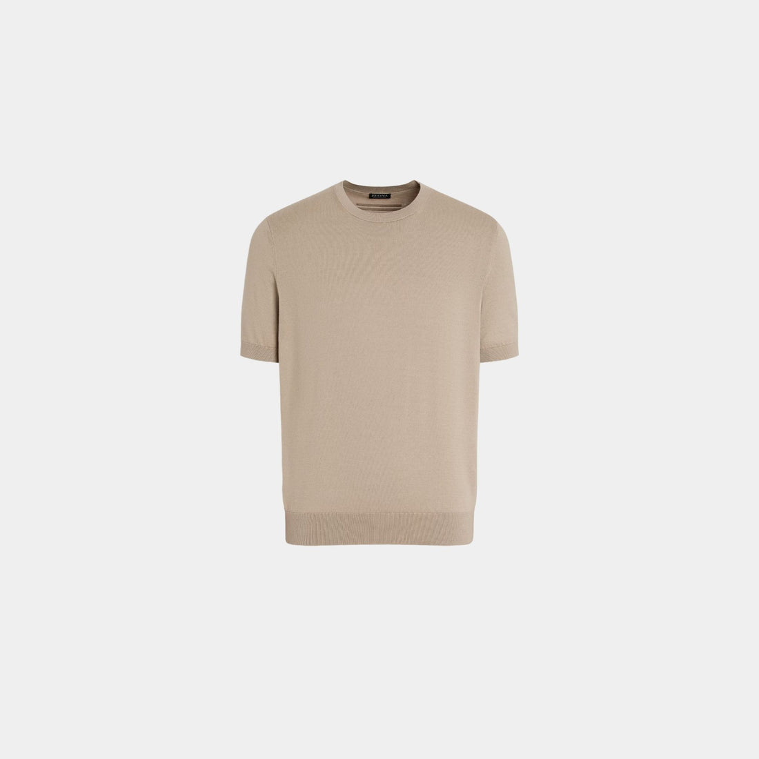 Zegna Premium Cotton Crewneck T-shirt, Light Taupe, Front