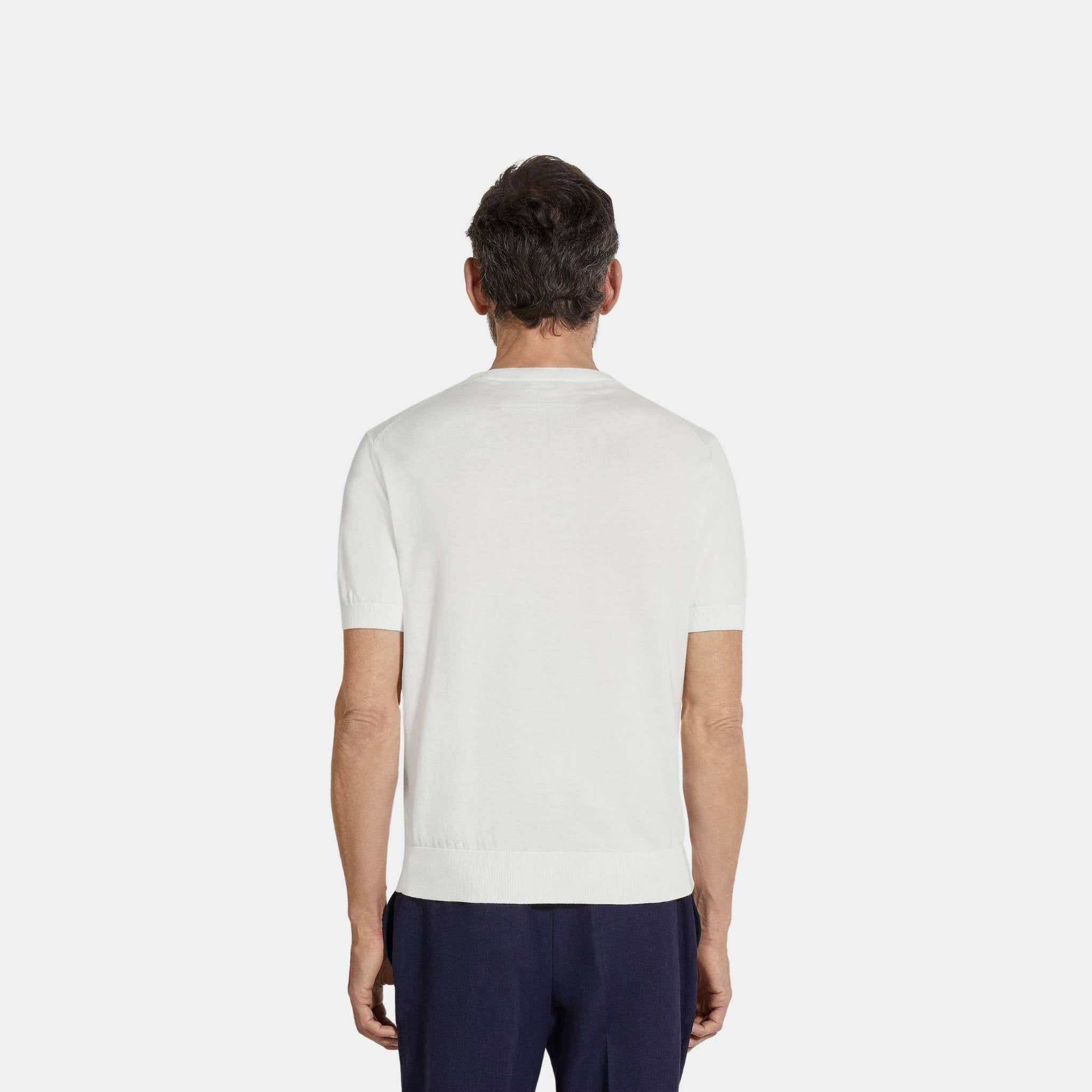 Zegna Premium Cotton Crewneck, White, Back