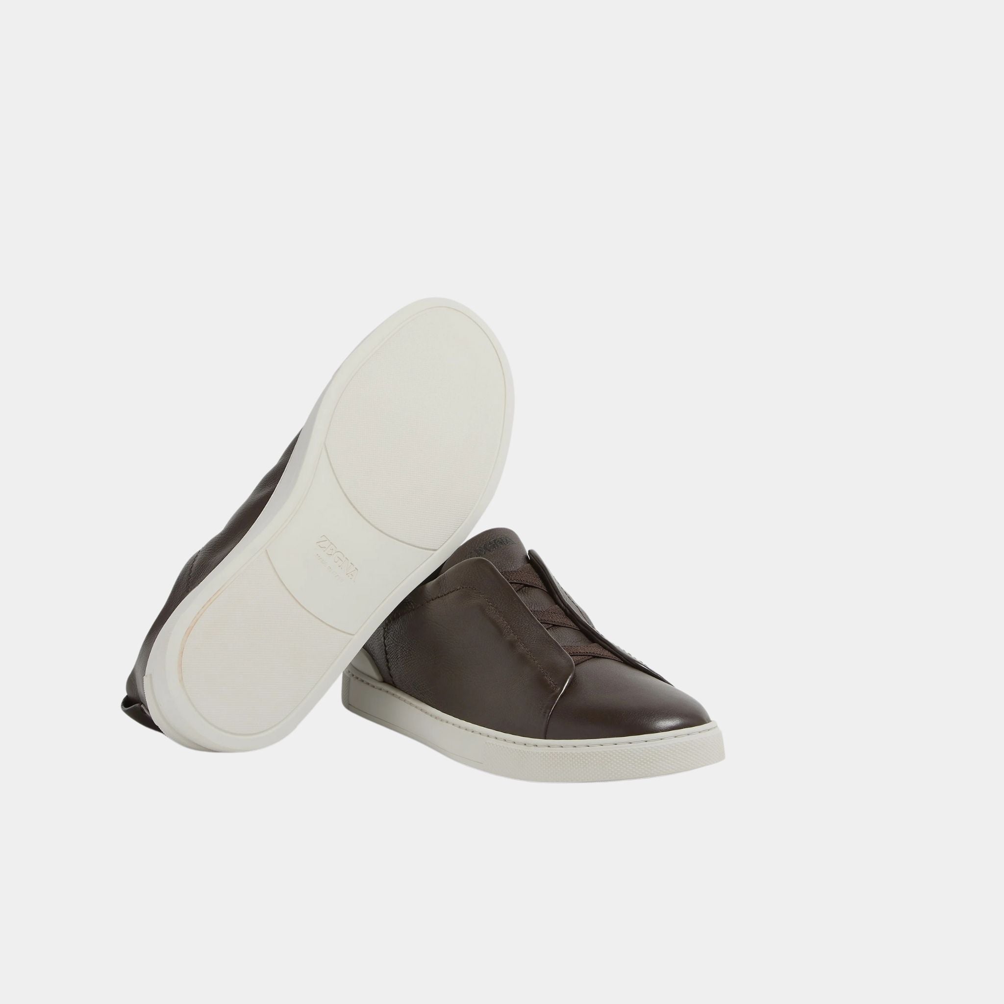 Zegna SECONDSKIN Triple Stitch Sneakers, Dark Brown, Sole