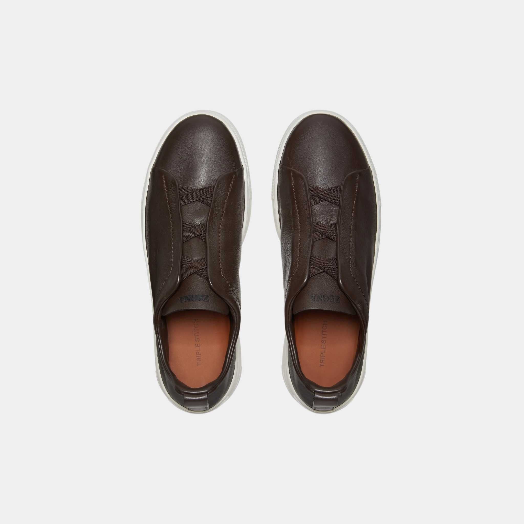 Zegna SECONDSKIN Triple Stitch Sneakers, Dark Brown, Top