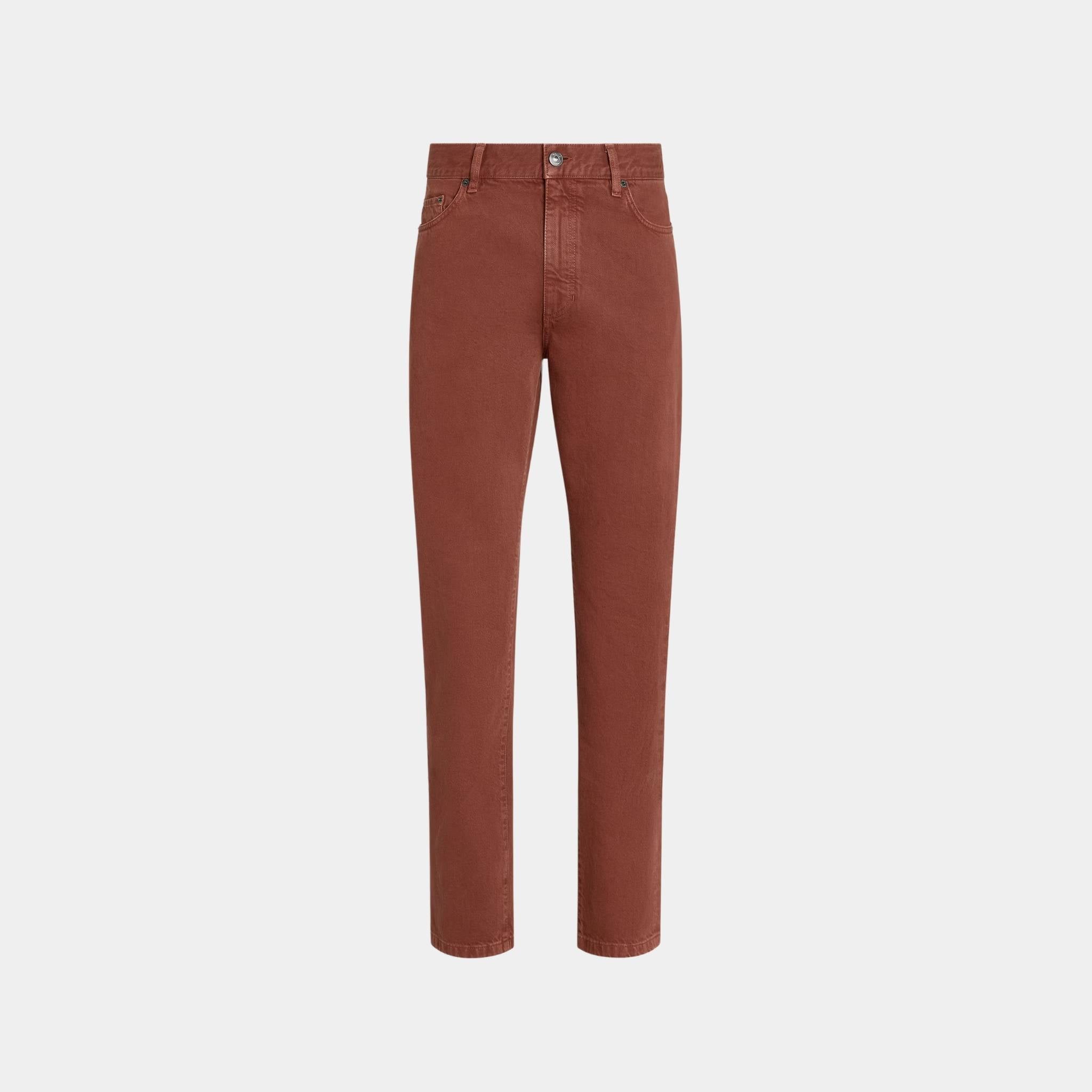 Zegna Stone-Washed Cotton Roccia Jeans, Brick Red , Front