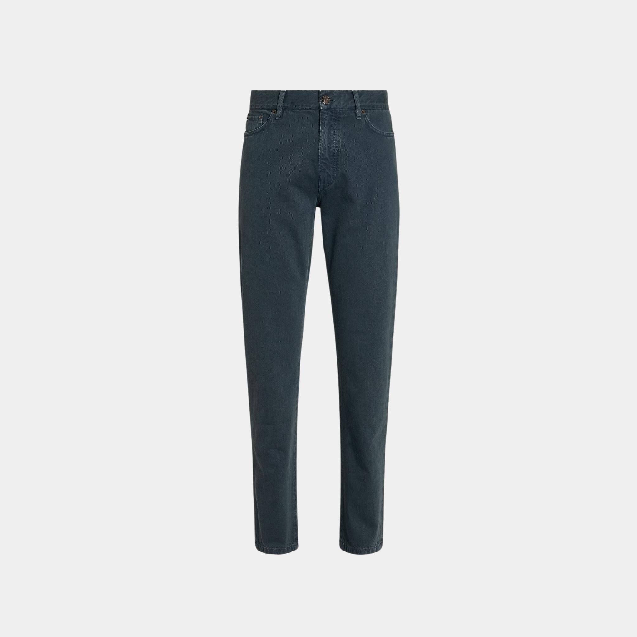 Zegna Stone-Washed Cotton Roccia Jeans, Dark Teal Blue, Front