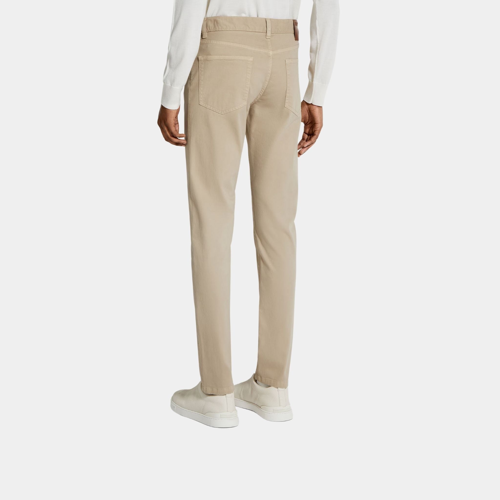 Zegna Stretch Cotton Roccia Jeans, Beige, Back