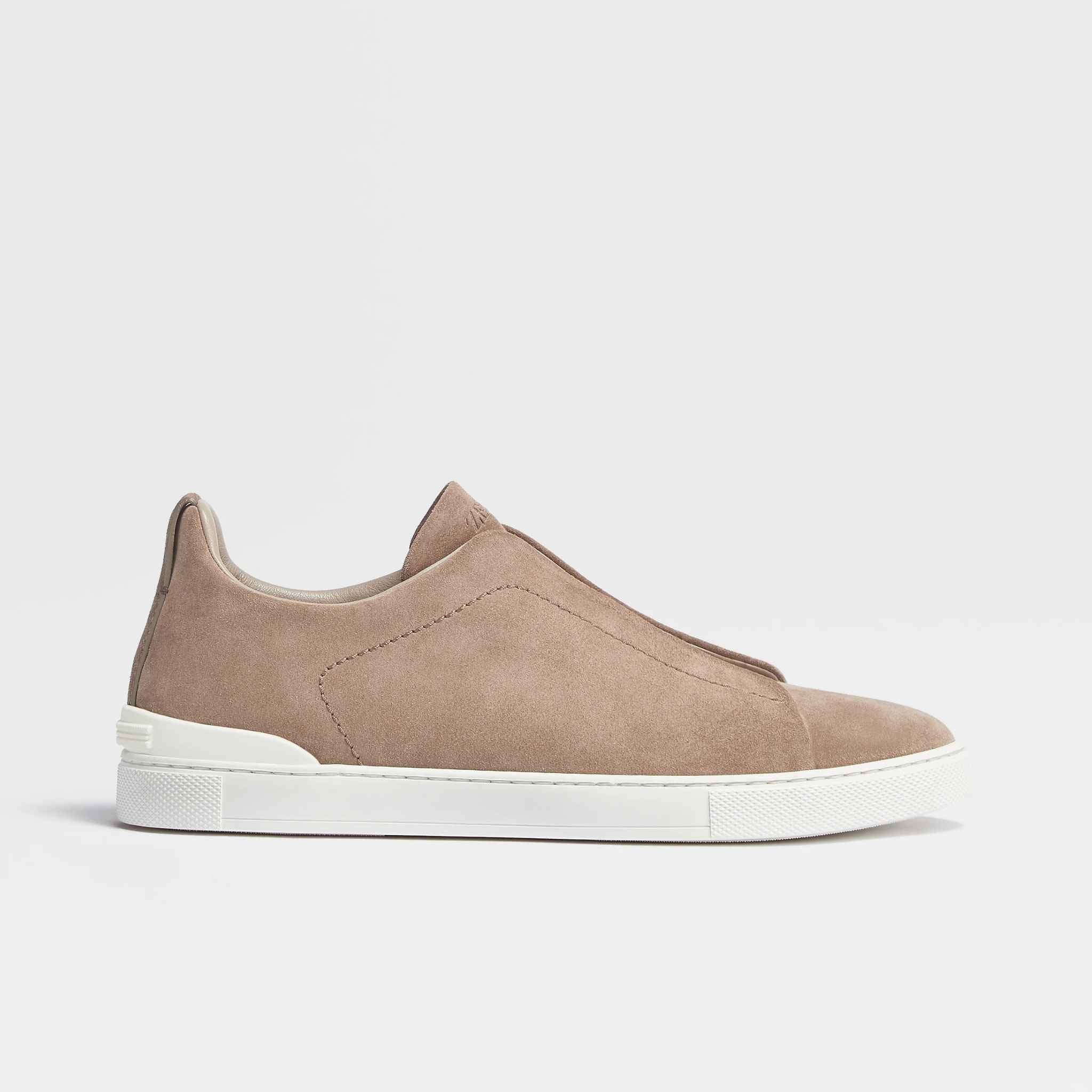 Zegna Suede Triple Stitch Sneakers, Beige, Side