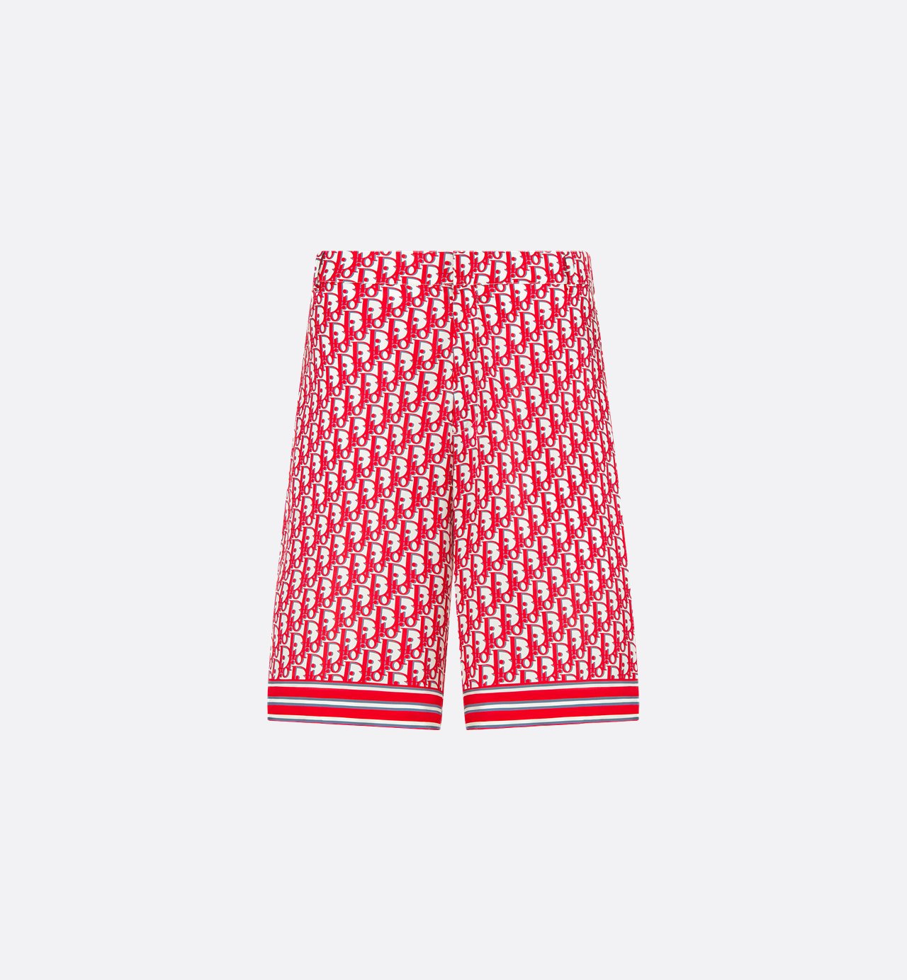 Oblique Bermuda Shorts Red And White Silk Twill