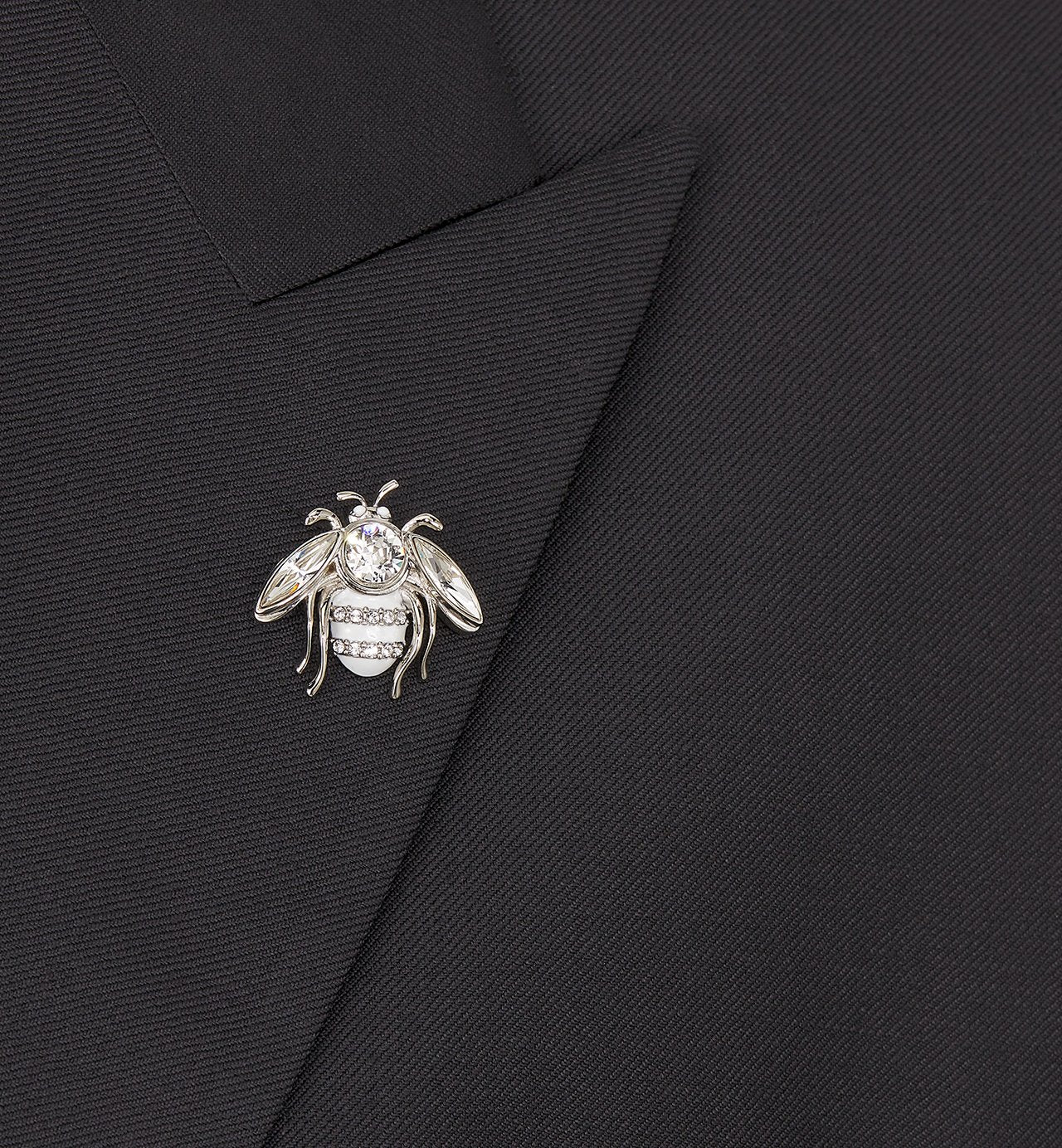 Jacket With Bee Brooch Black Virgin Wool Twill