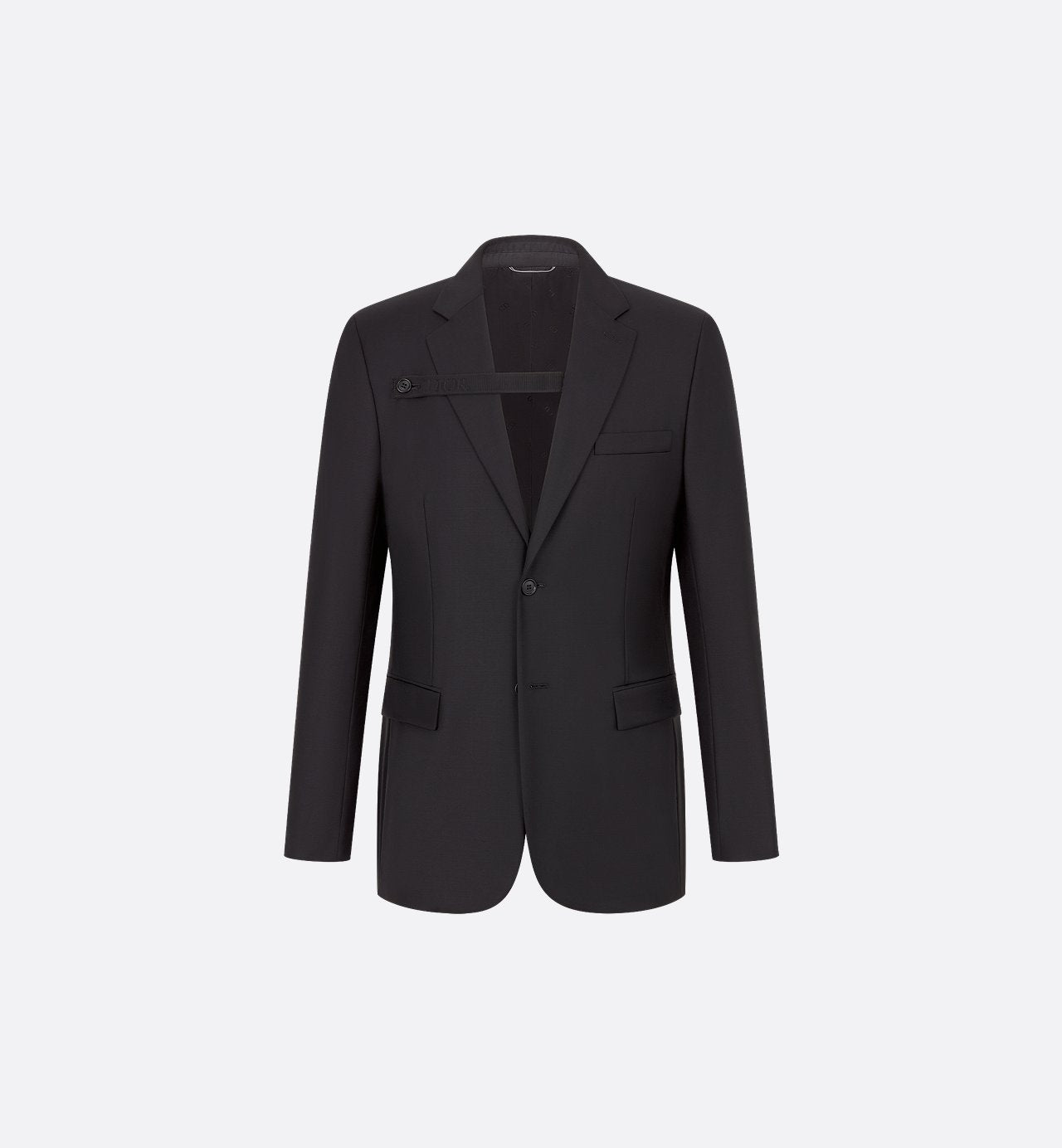 Jacket With Buttoned Strap Black Virgin Wool Twill