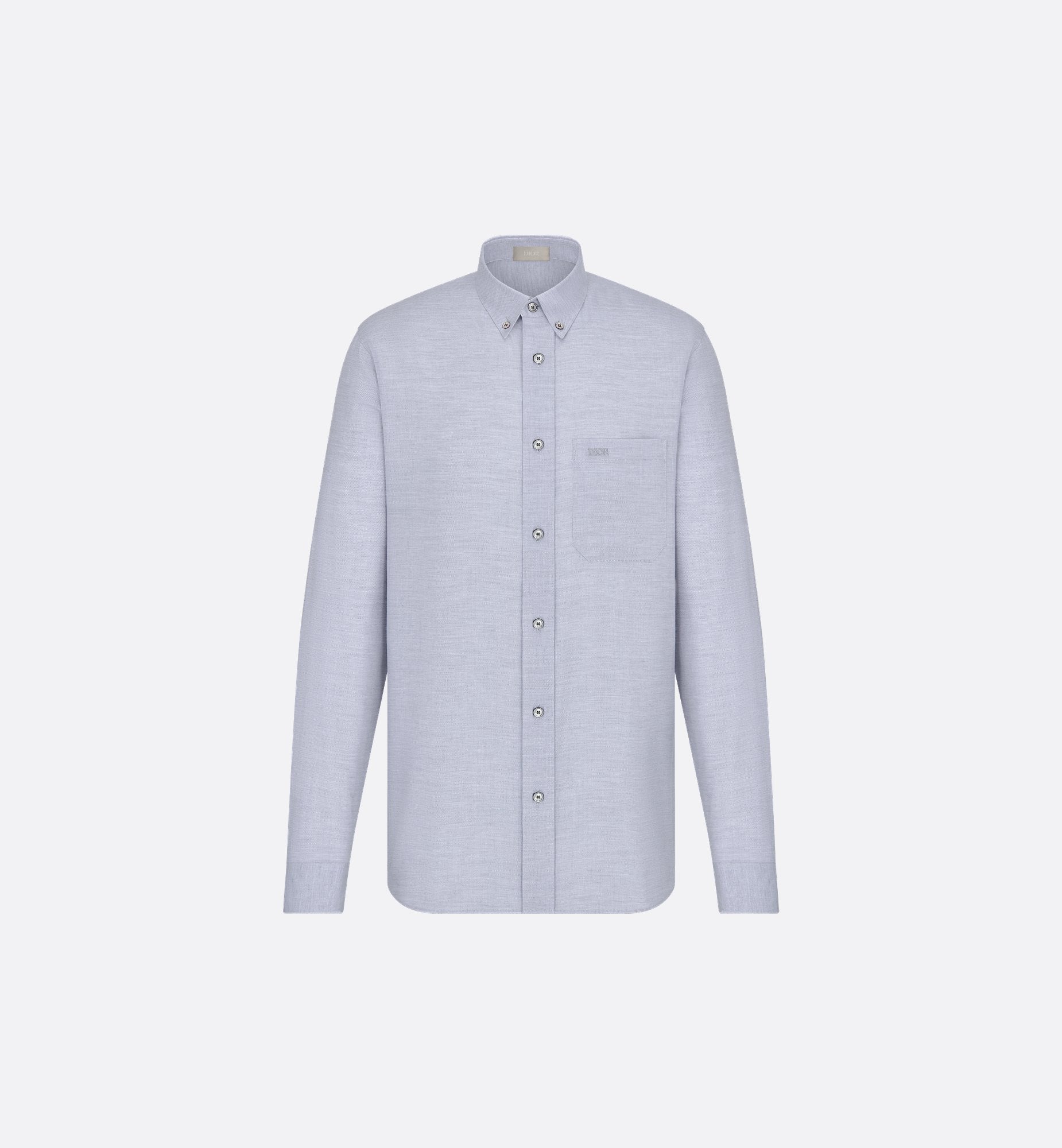 Shirt With Dior Embroidery Gray Cotton Flannel And Silk Blend