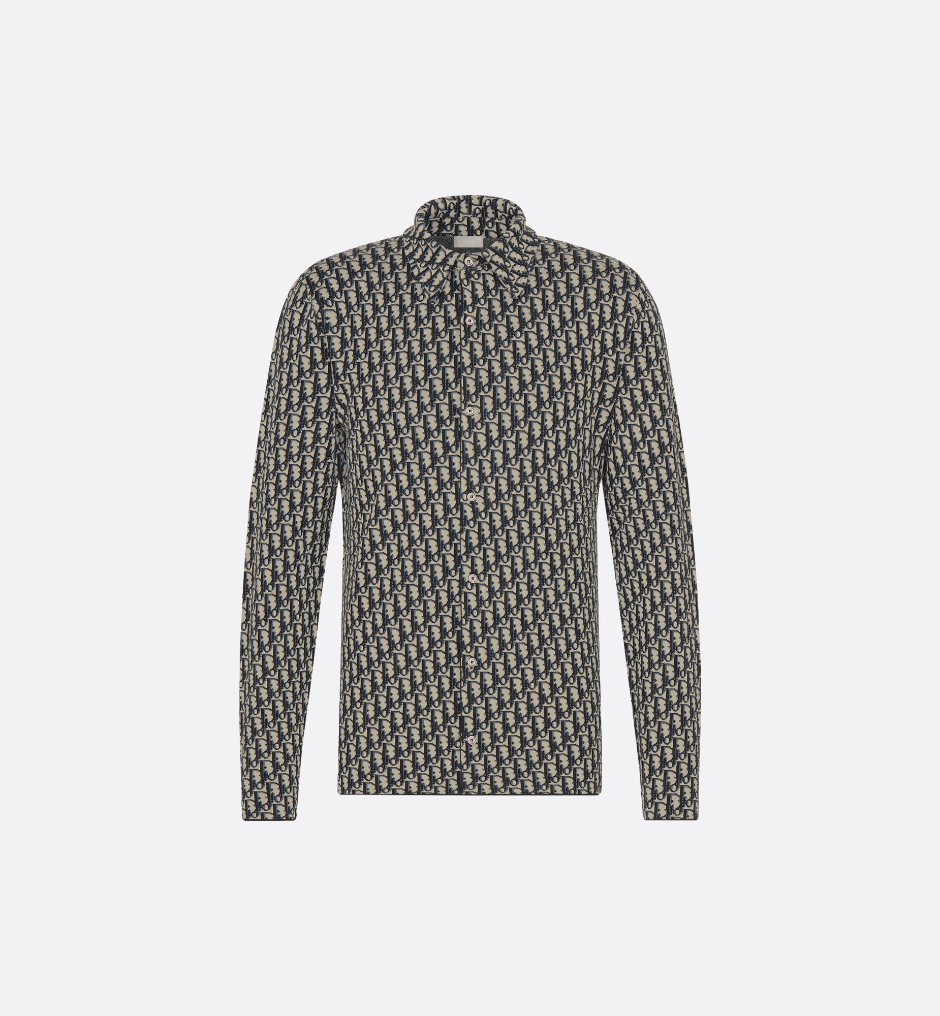 Oblique Overshirt Navy Blue Cotton Jacquard