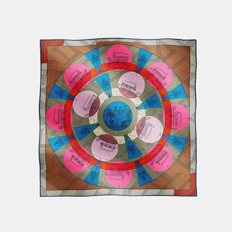 Hermes Jeu des Omnibus Remix Scarf 45, beige / rose / bleu, Front