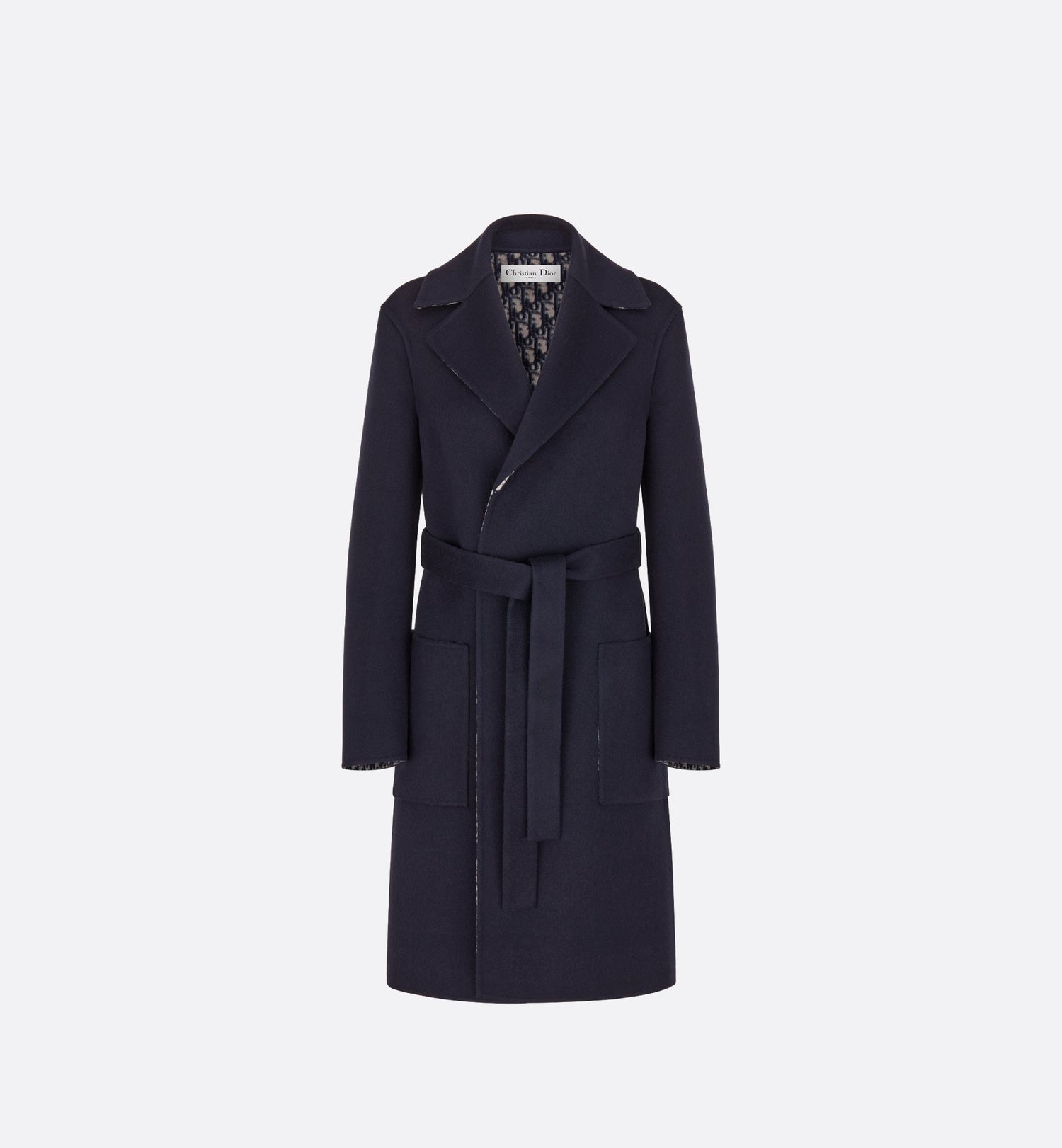 Coat With Belt Blue Double Sided Virgin Wool