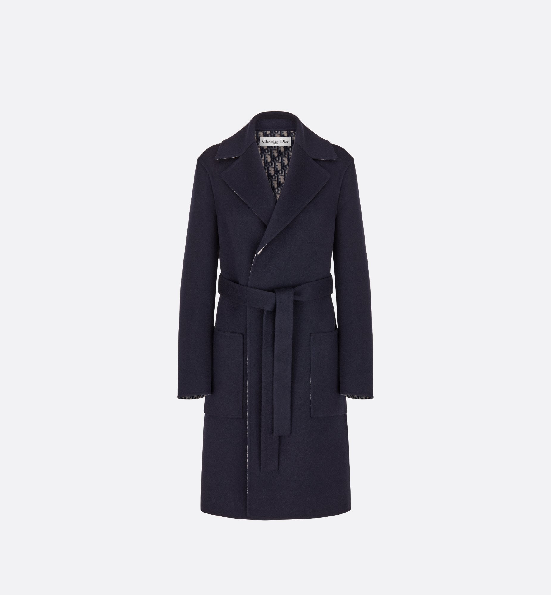 Coat With Belt Blue Double Sided Virgin Wool