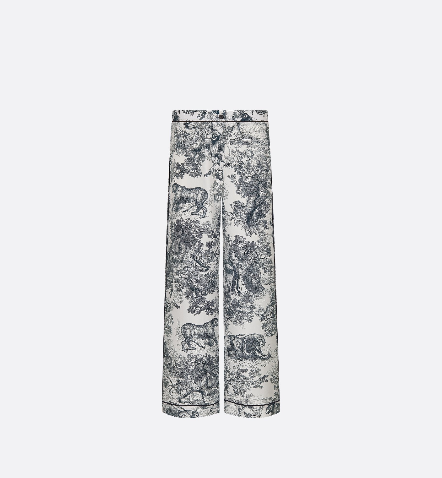 Chez Moi Pants White Silk Twill With Navy Blue Toile De Jouy Motif