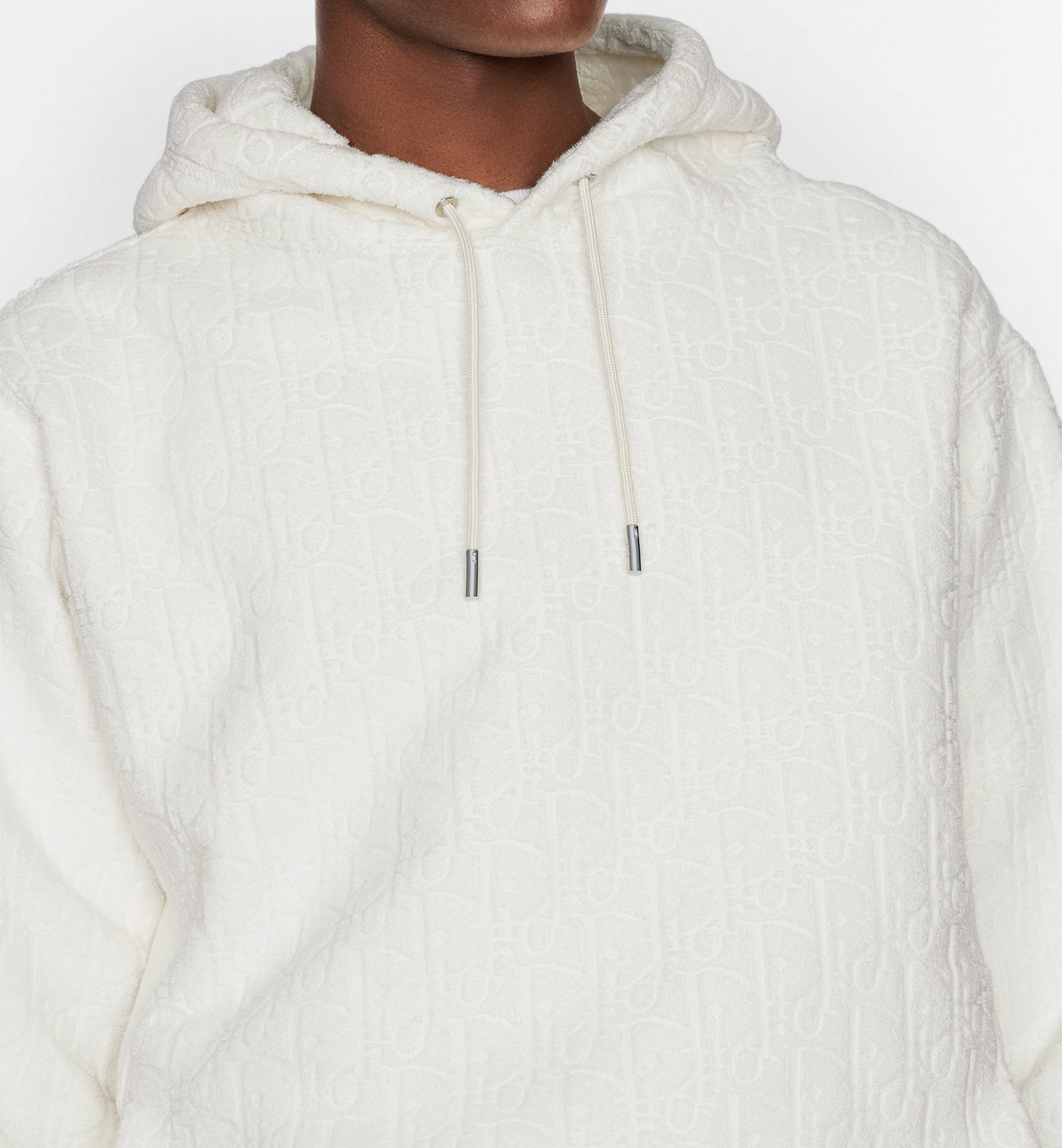 Oblique Relaxed Fit Hooded Sweatshirt Off White Terry Cotton Jacquard