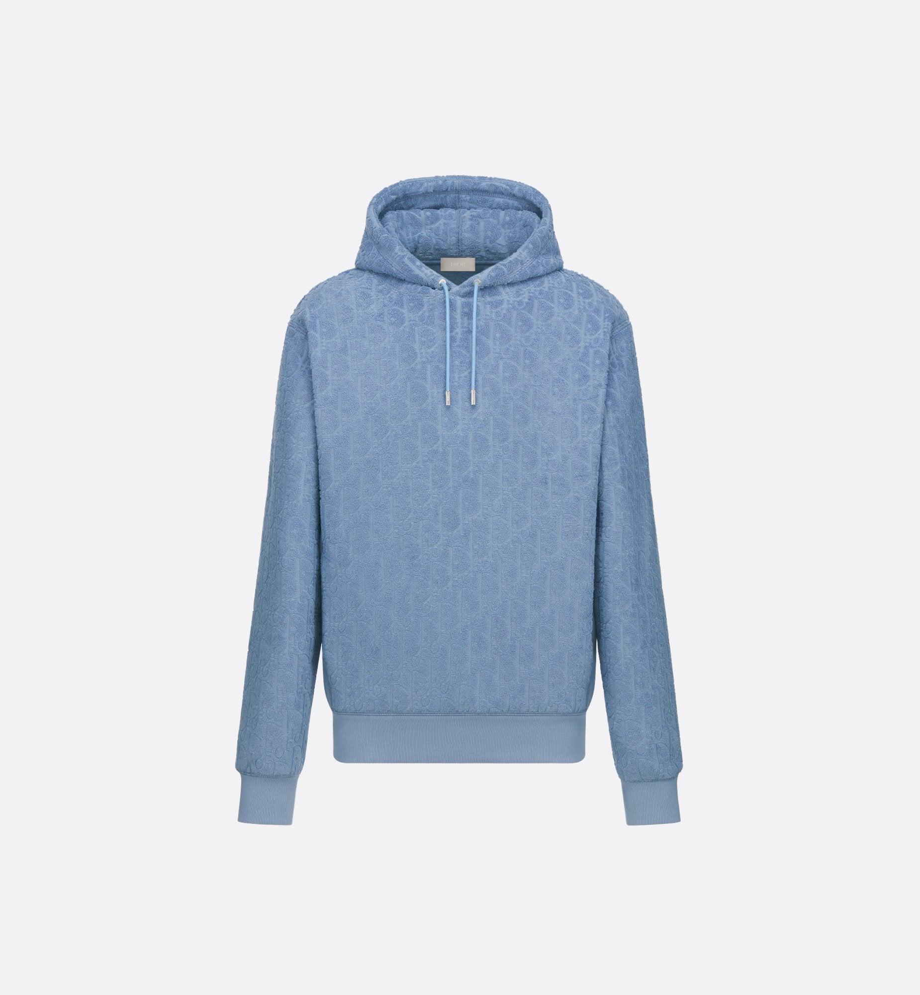 Oblique Relaxed Fit Hooded Sweatshirt Blue Terry Cotton Jacquard