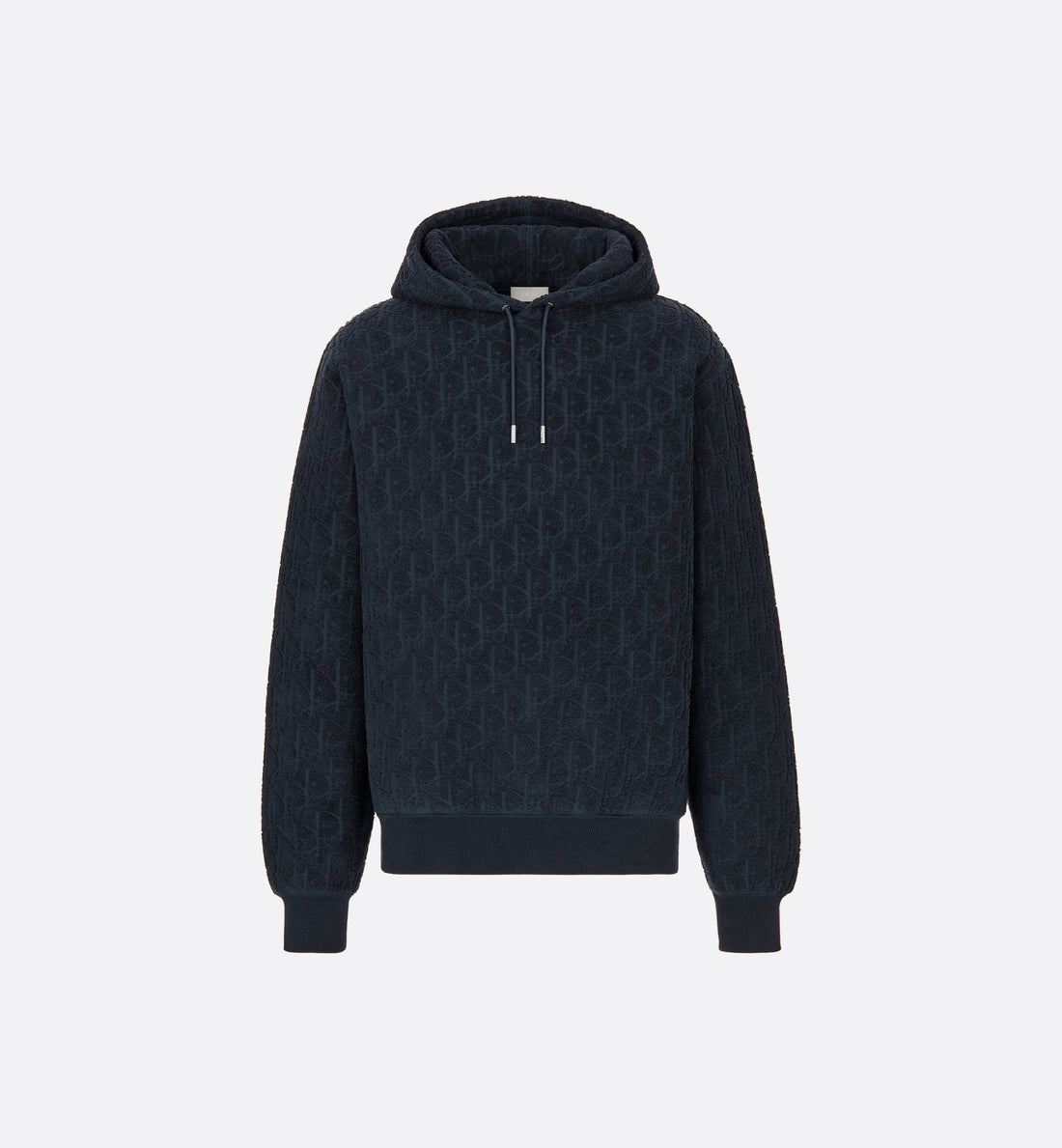 Oblique Relaxed Fit Hooded Sweatshirt Navy Blue Terry Cotton Jacquard