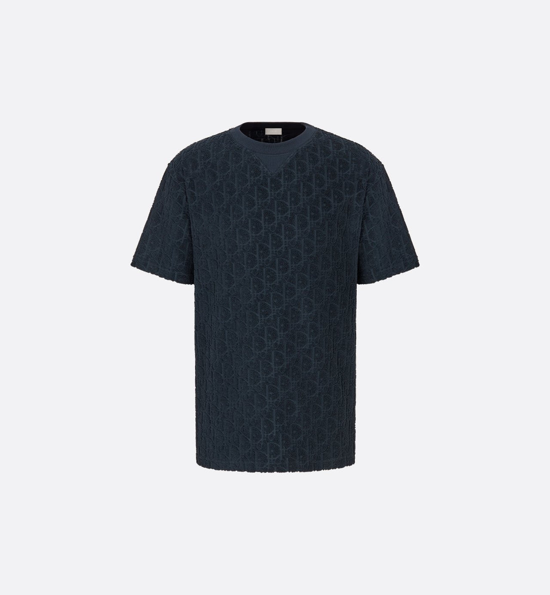 Oblique Relaxed Fit T-Shirt Navy Blue Terry Cotton Jacquard