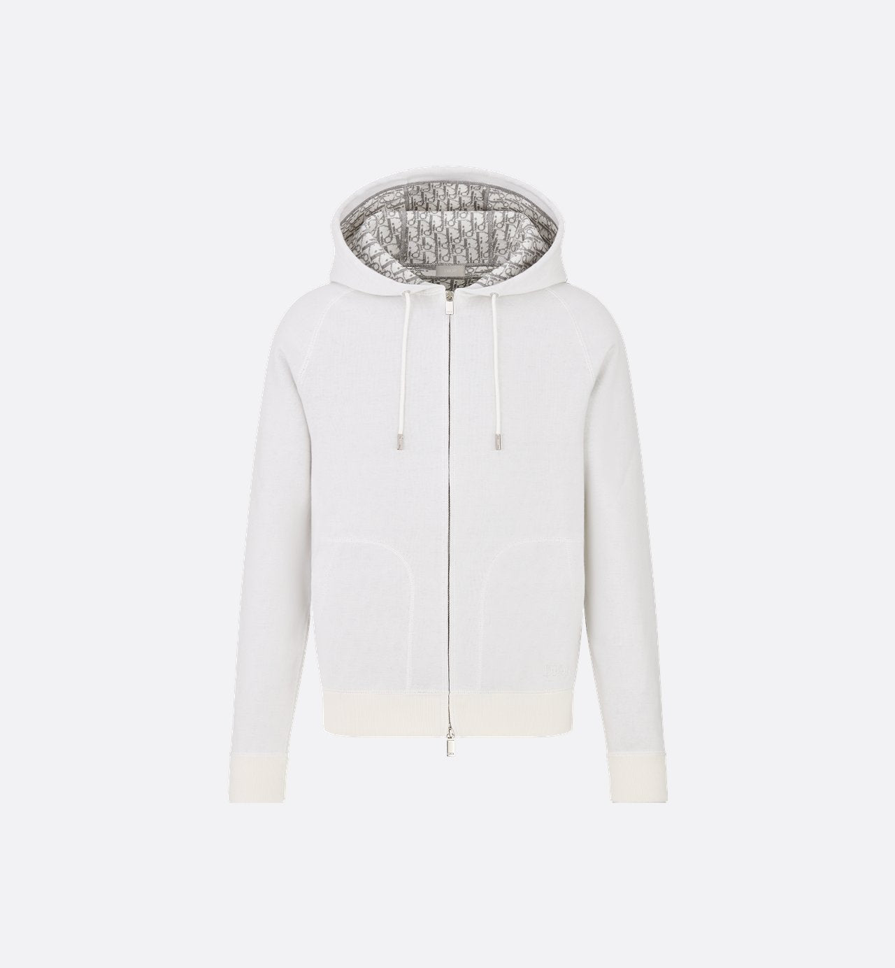 Hooded Track Jacket White Cotton Knit And Cashmere