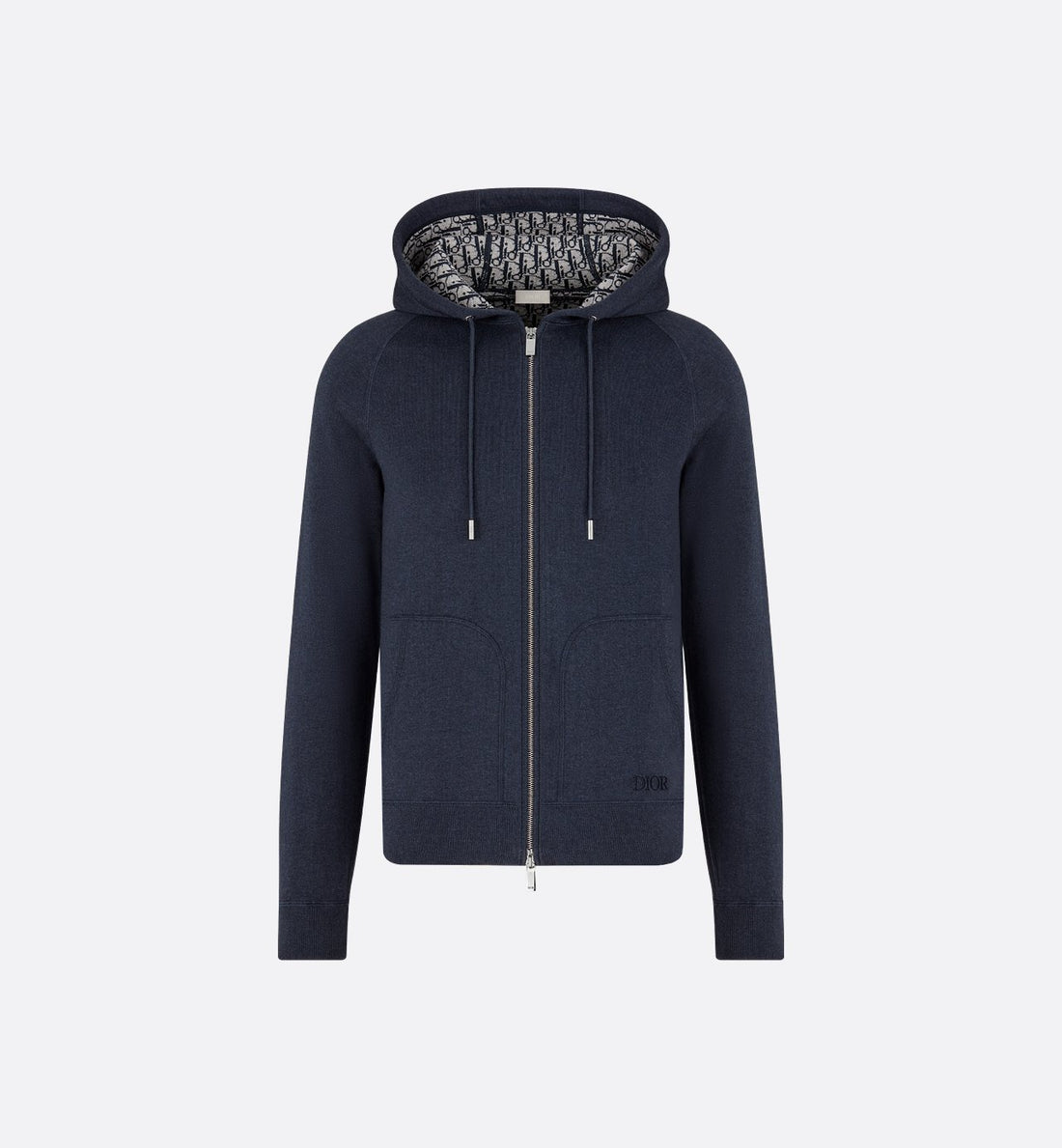 Hooded Track Jacket Navy Blue Cotton Knit And Cashmere