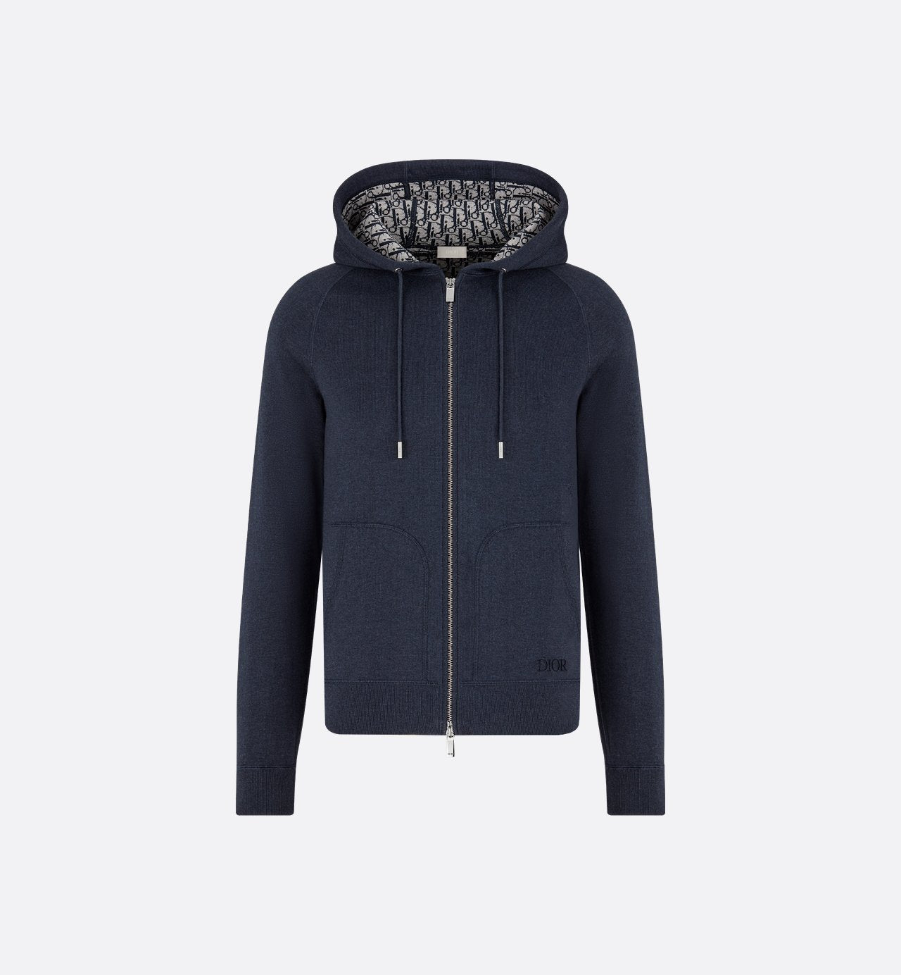 Hooded Track Jacket Navy Blue Cotton Knit And Cashmere