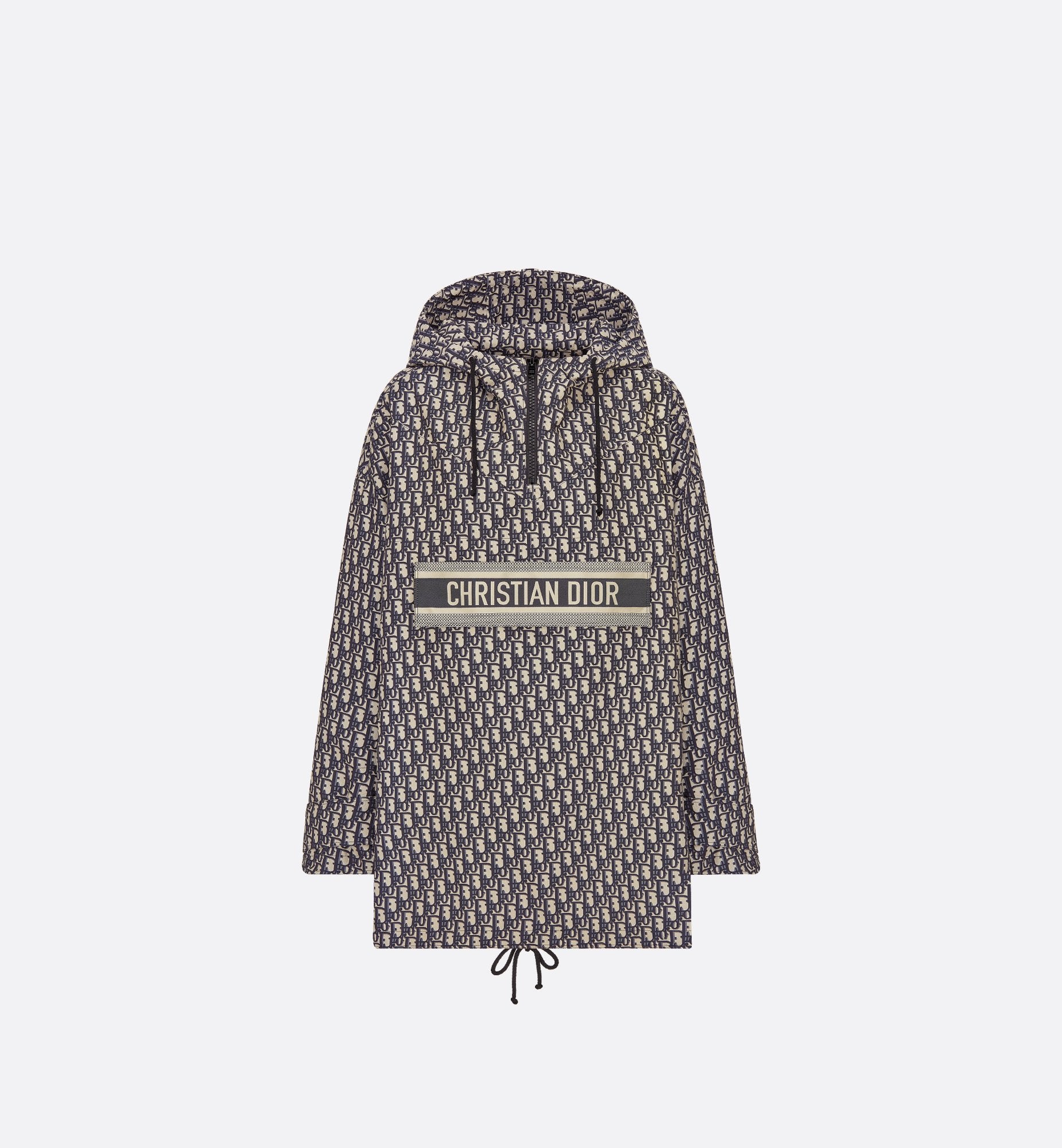 Hooded Anorak Blue And Ecru Technical Taffeta Jacquard With Dior Oblique Motif