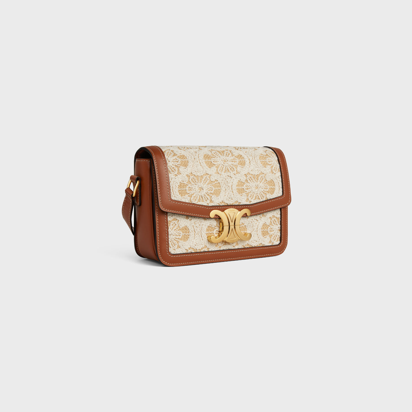 Teen Triomphe Bag In Raffia Effect Textile With Triomphe Embroideries