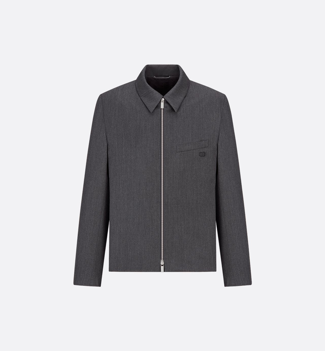 Classic Zip Jacket Gray Wool-Blend Twill