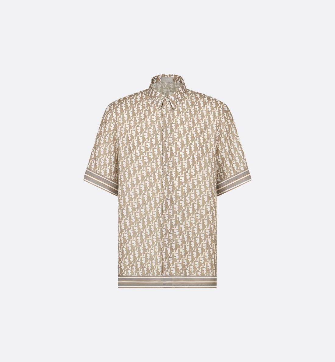 Oblique Short-Sleeved Shirt Beige Silk Twill