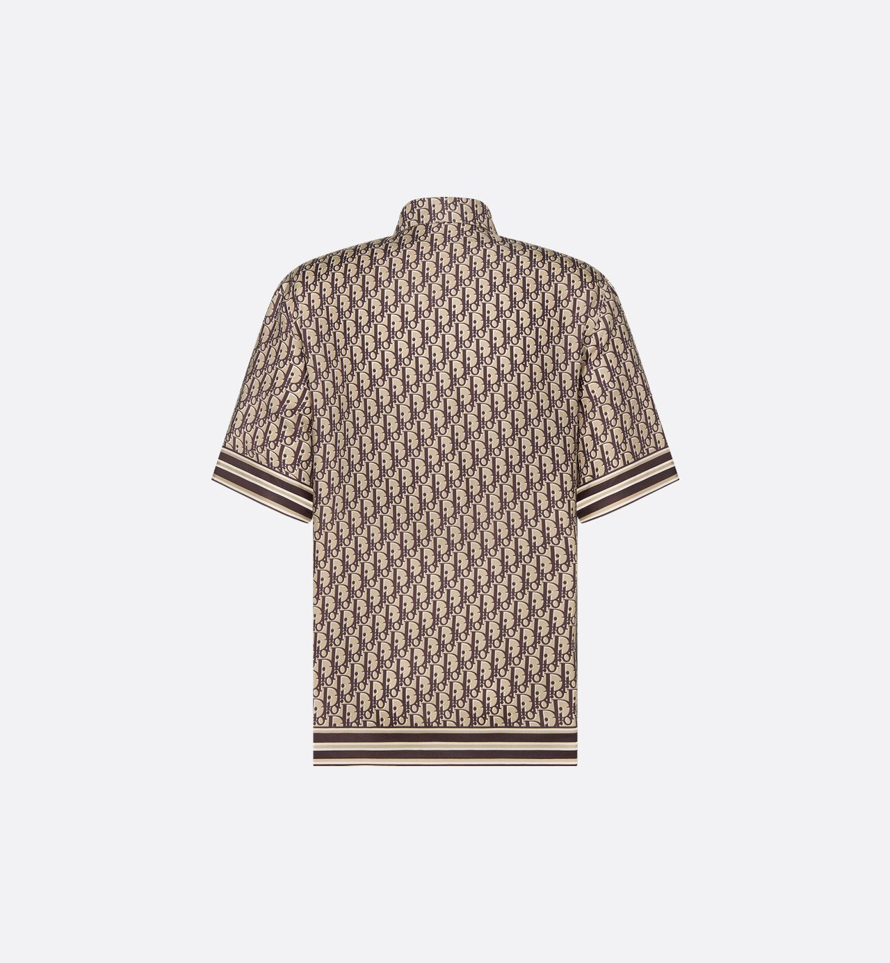 Oblique Short-Sleeved Shirt Beige And Brown Silk Twill