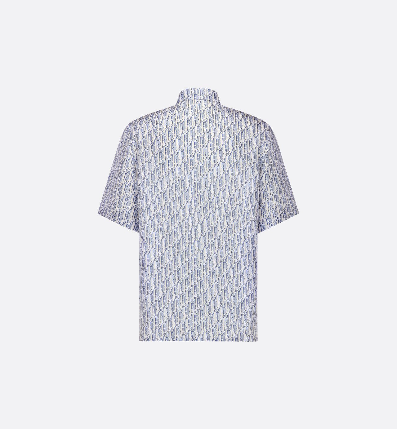 Oblique Short-Sleeved Shirt Blue Striped Silk Twill